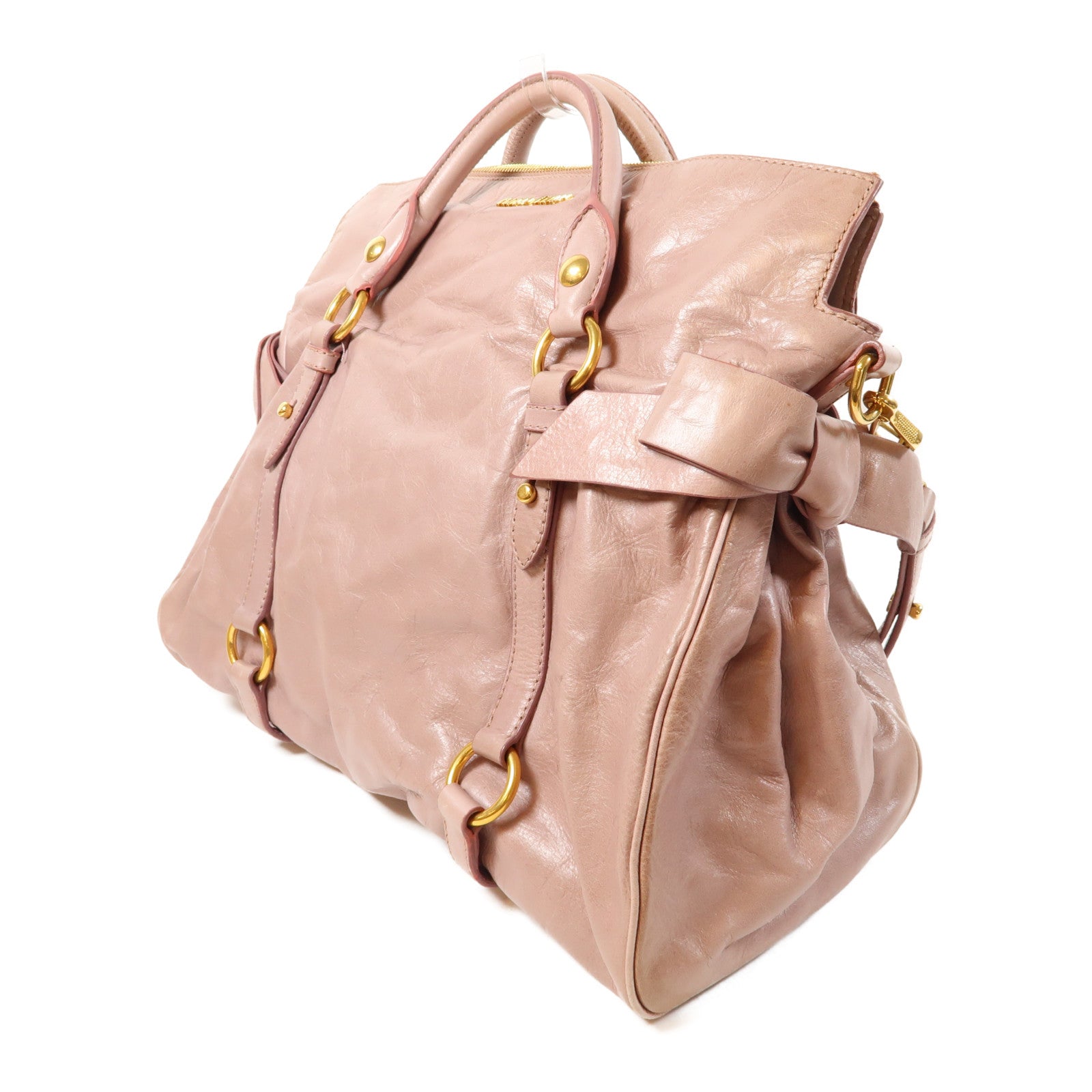 Miu Miu 【激減優惠】牛皮皮革2 Way Shoulder Bag金扣手挽肩背兩用袋粉紅色