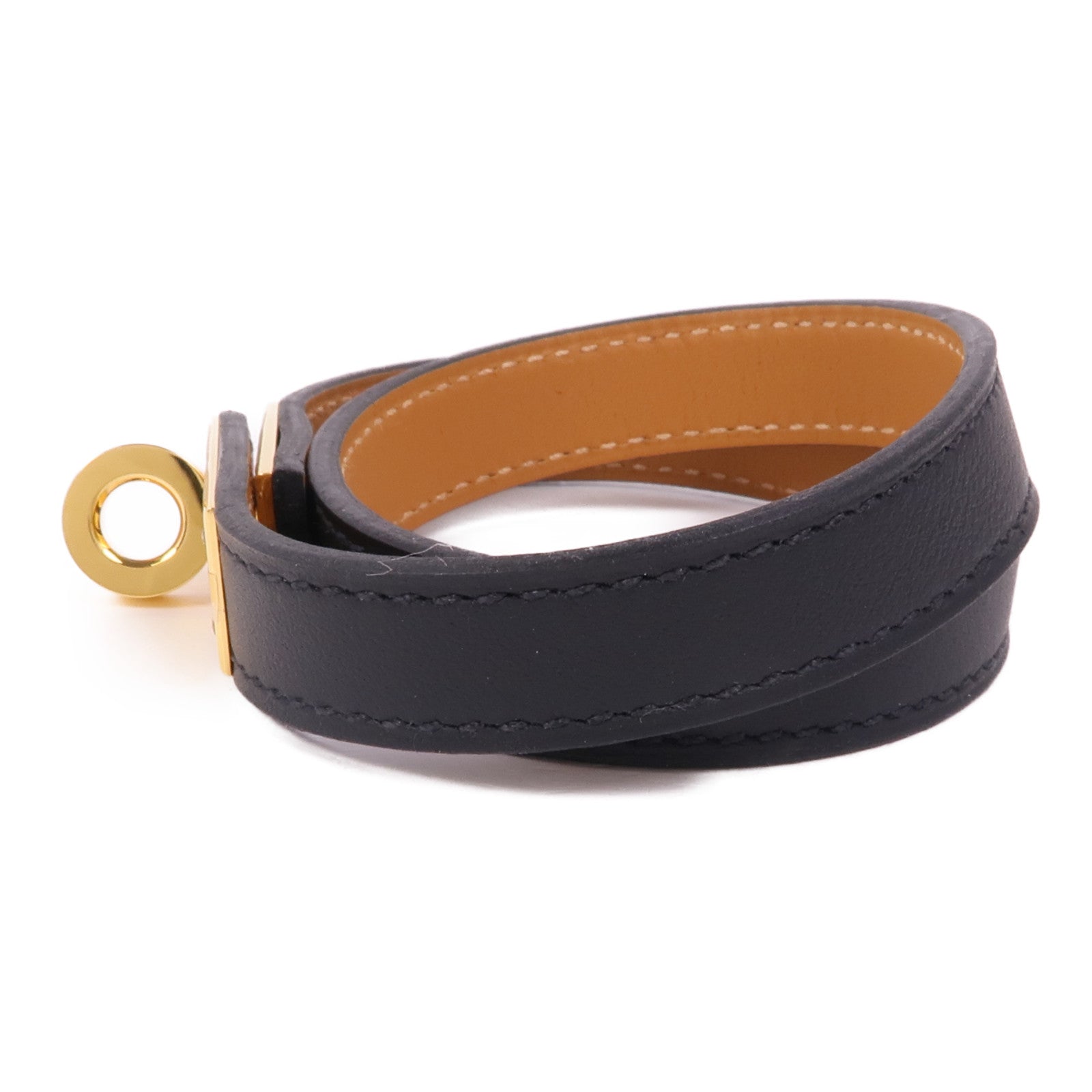 HERMES Swift皮革Kelly Double Tour Bracelet金扣手鐲Noir