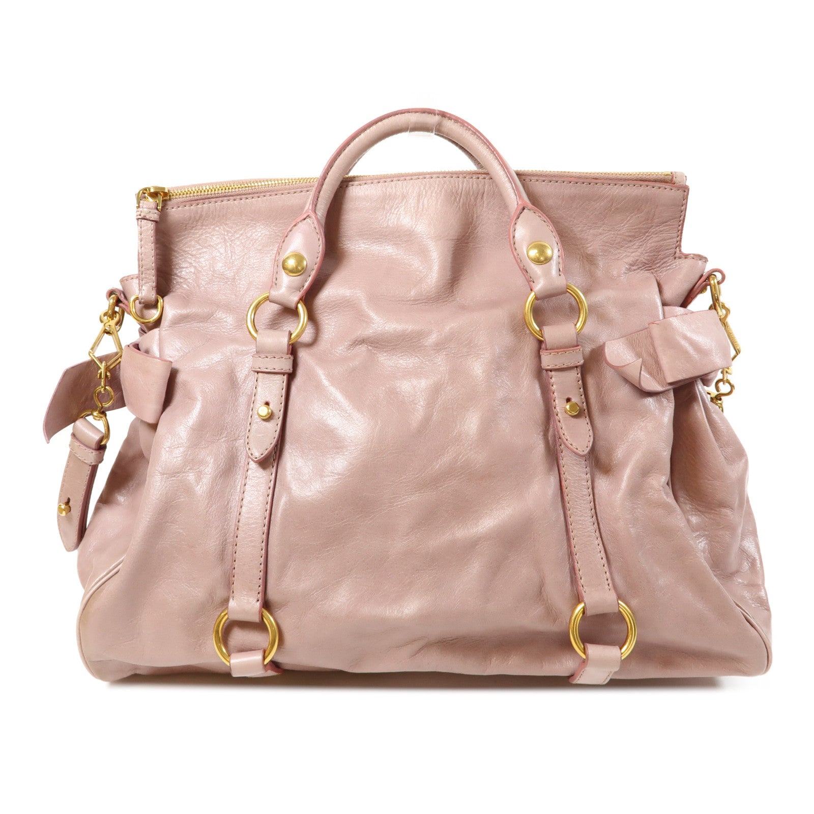 Miu Miu 【激減優惠】牛皮皮革2 Way Shoulder Bag金扣手挽肩背兩用袋粉紅色