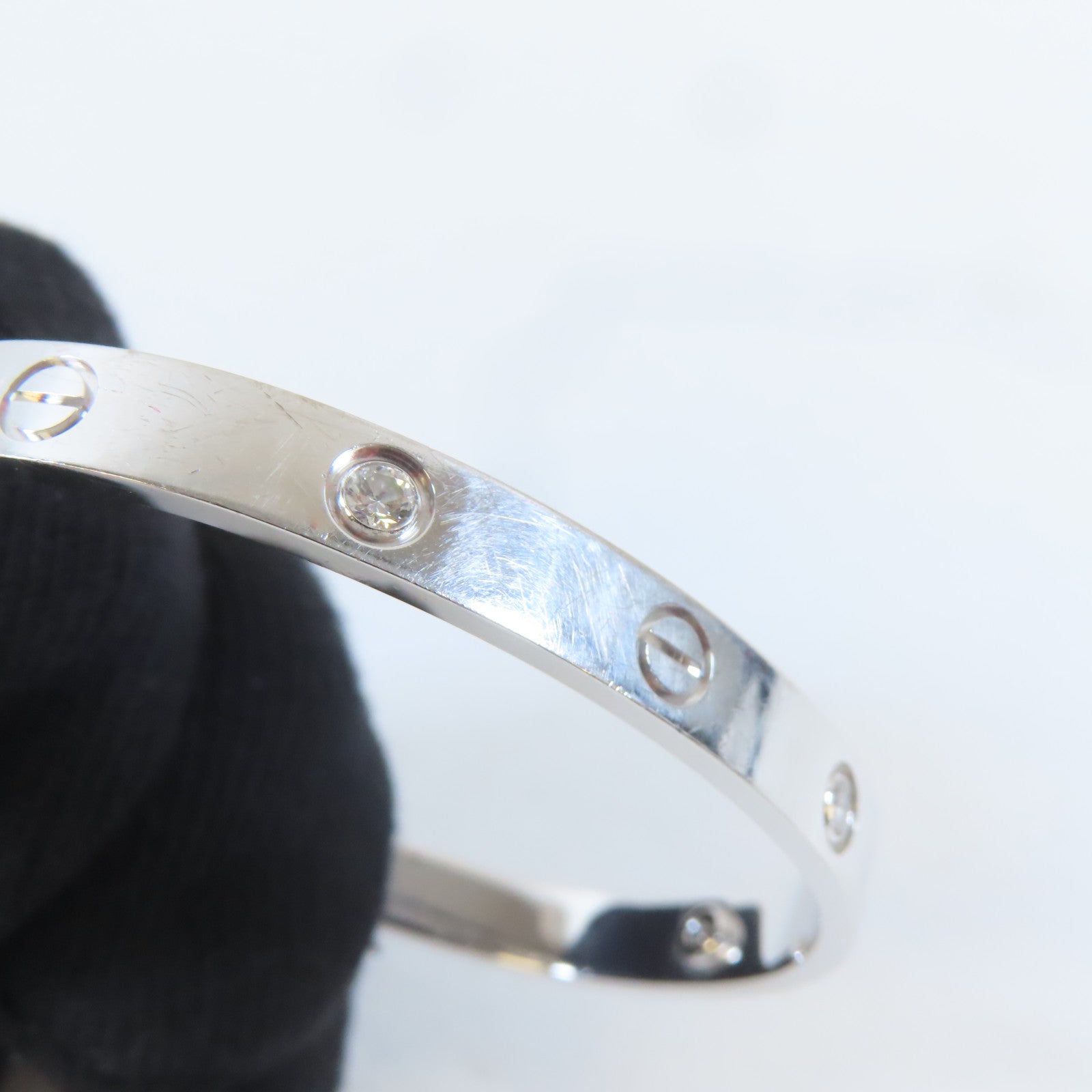 CARTIER 【激減優惠】18K白金4 Diamonds Love Bangle手鐲Cartier#17/#16.25cm