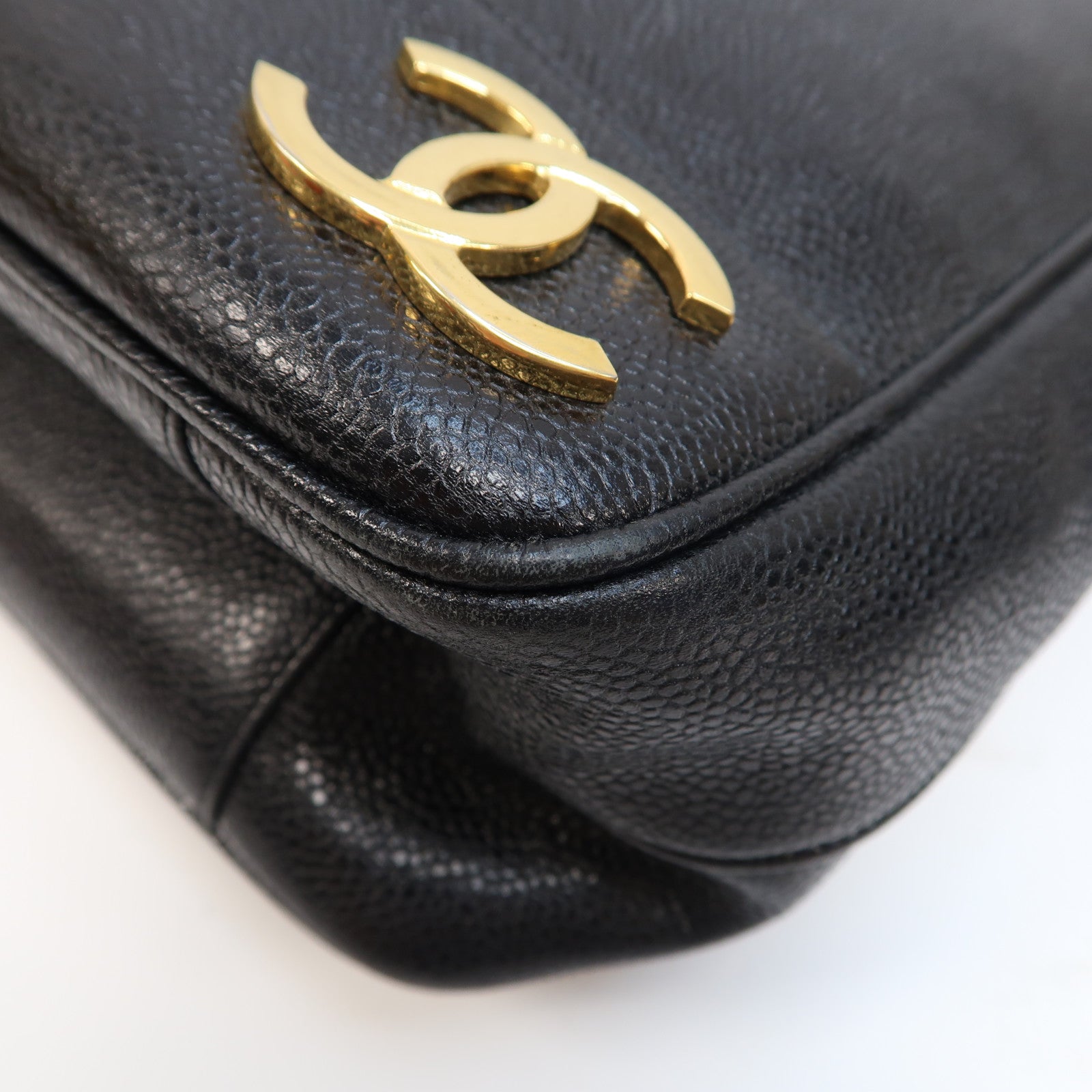 CHANEL Caviar皮革Shoulder Tote金扣肩背袋黑色