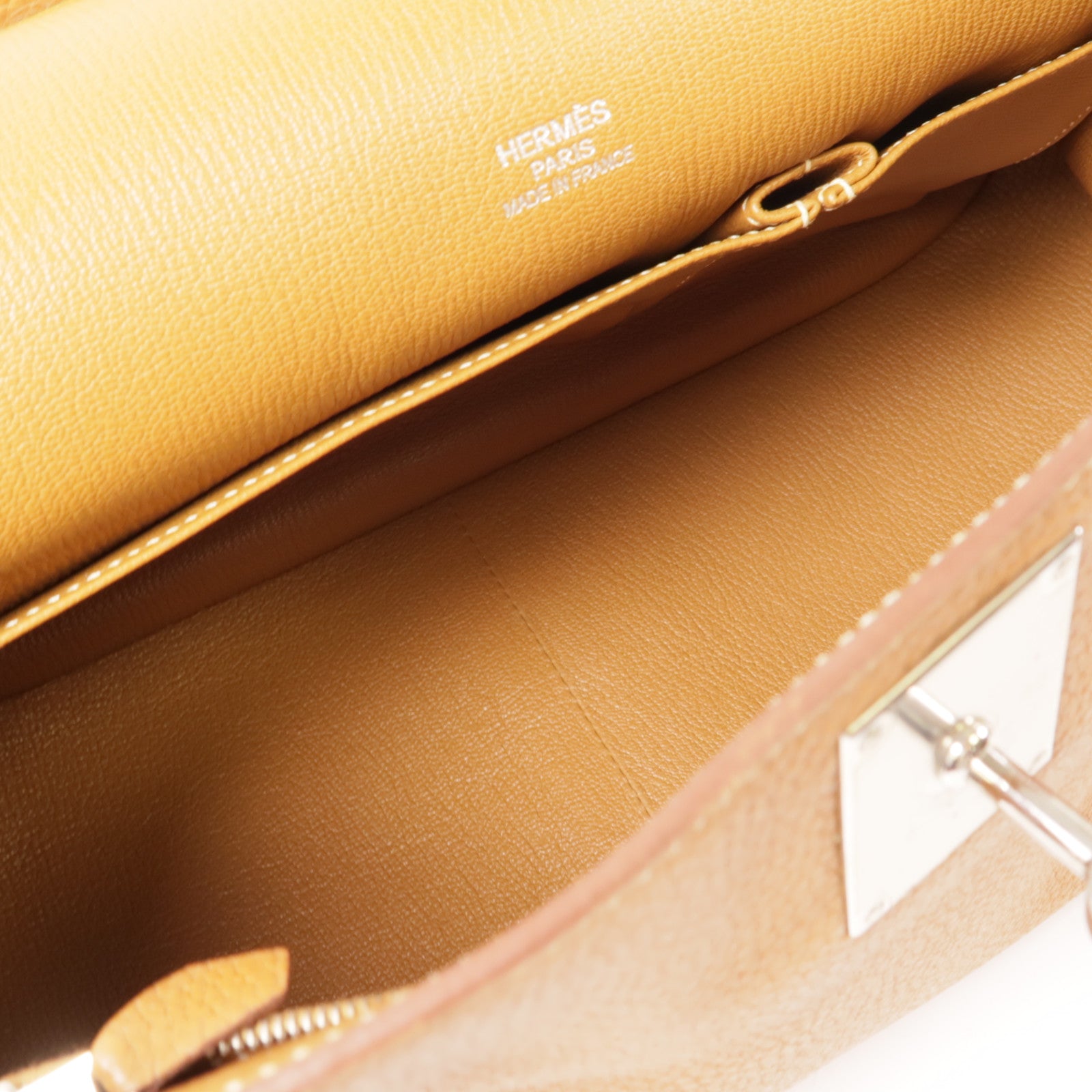 HERMES Clemence皮革Jypsiere 34銀扣肩背袋Gold