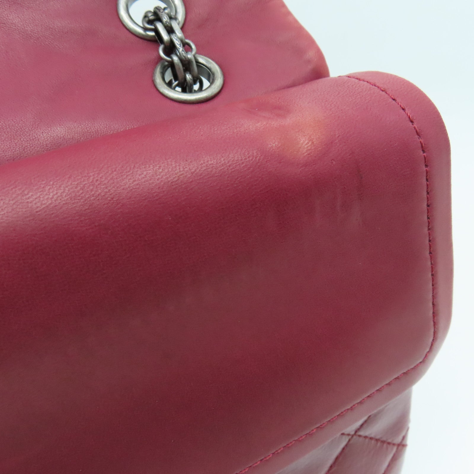 CHANEL 菱格漆皮皮革2.55 Chain Shoulder银扣链带肩背袋红色