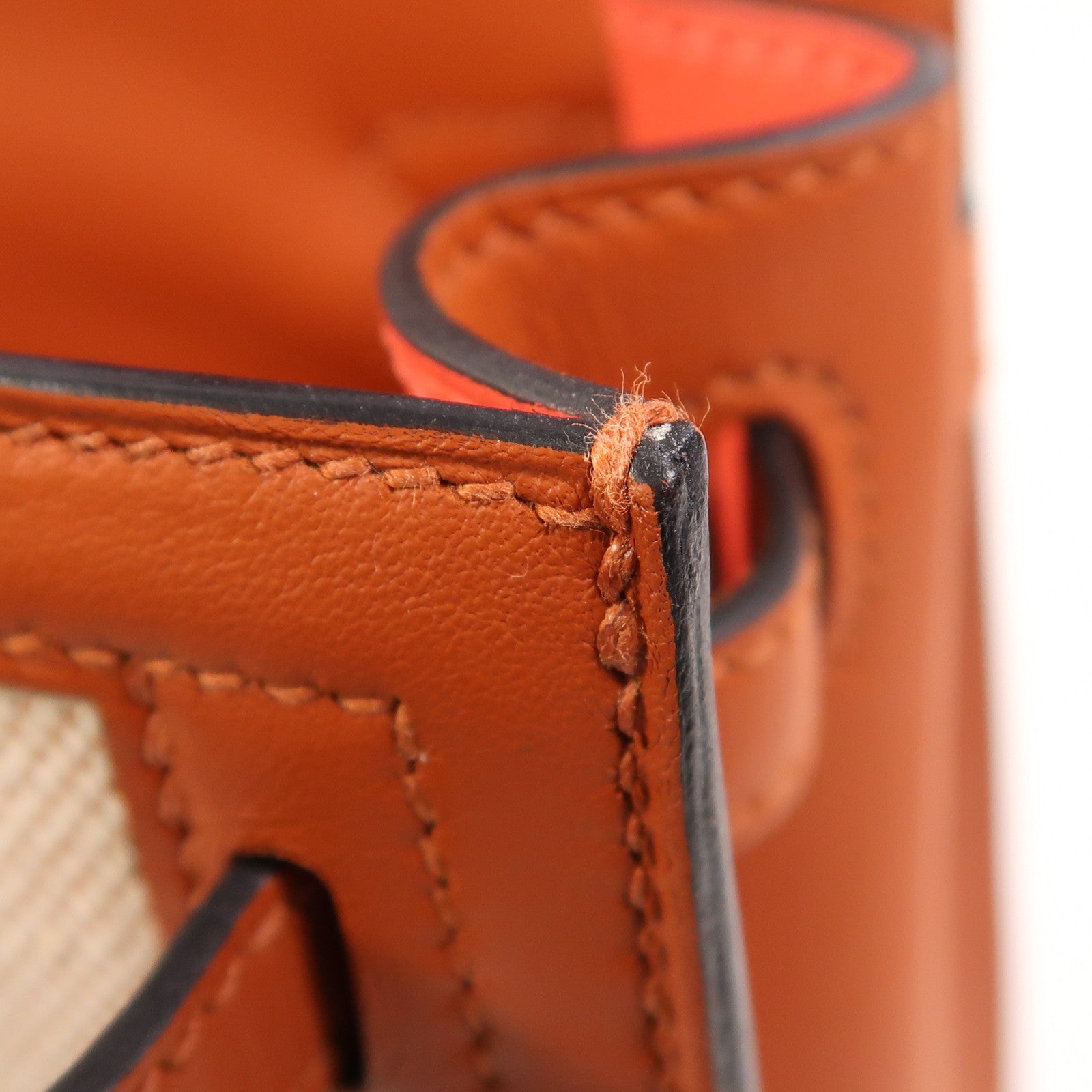HERMES Toile H帆布/Swift皮革Kelly 25銀扣手挽肩背兩用袋Cuivre
