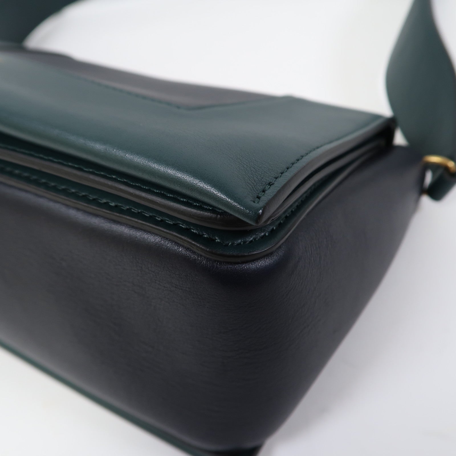 CELINE 牛皮皮革Frame金扣肩背袋深藍色/綠色
