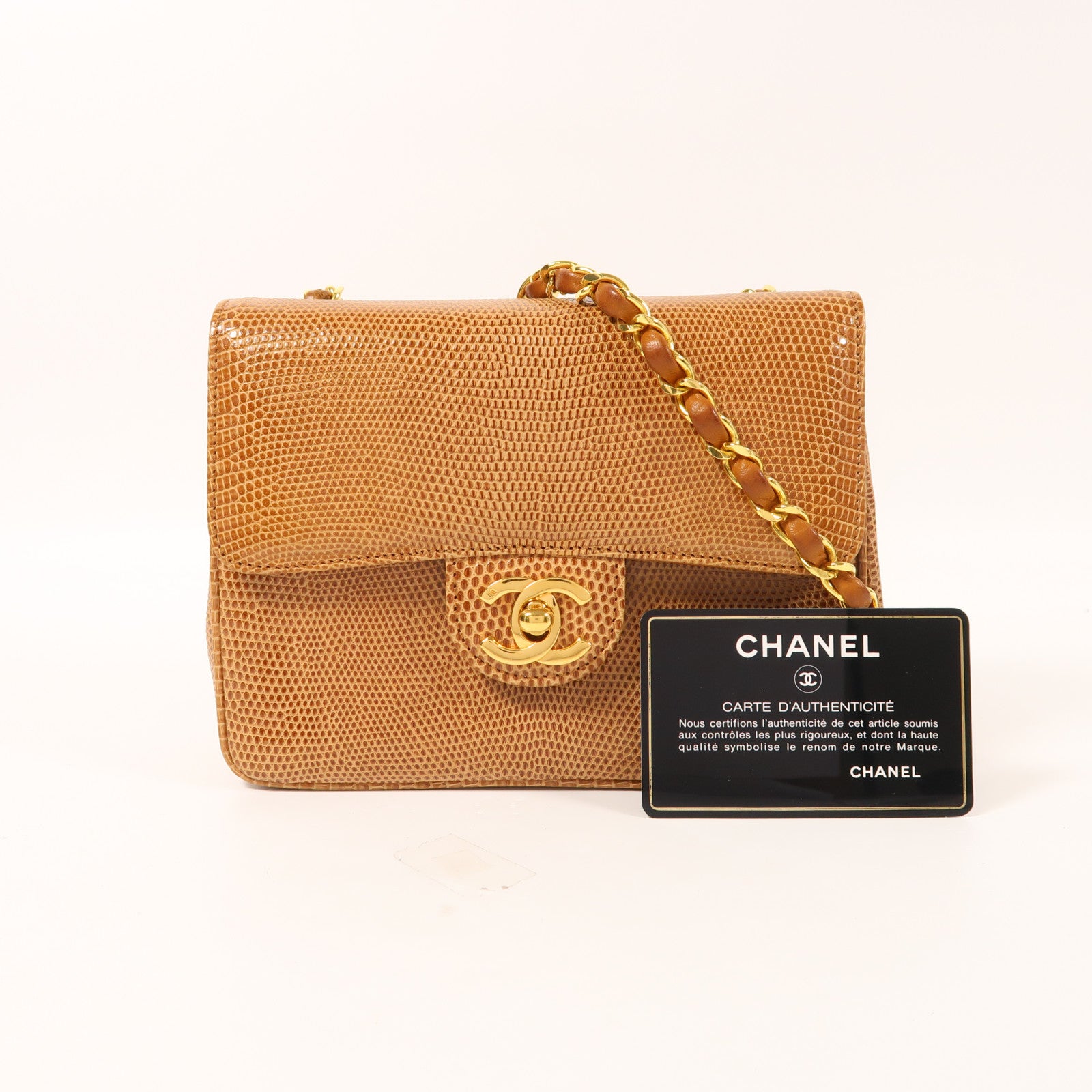 CHANEL 蜥蝪皮革Mini Classic 17金扣肩背袋
