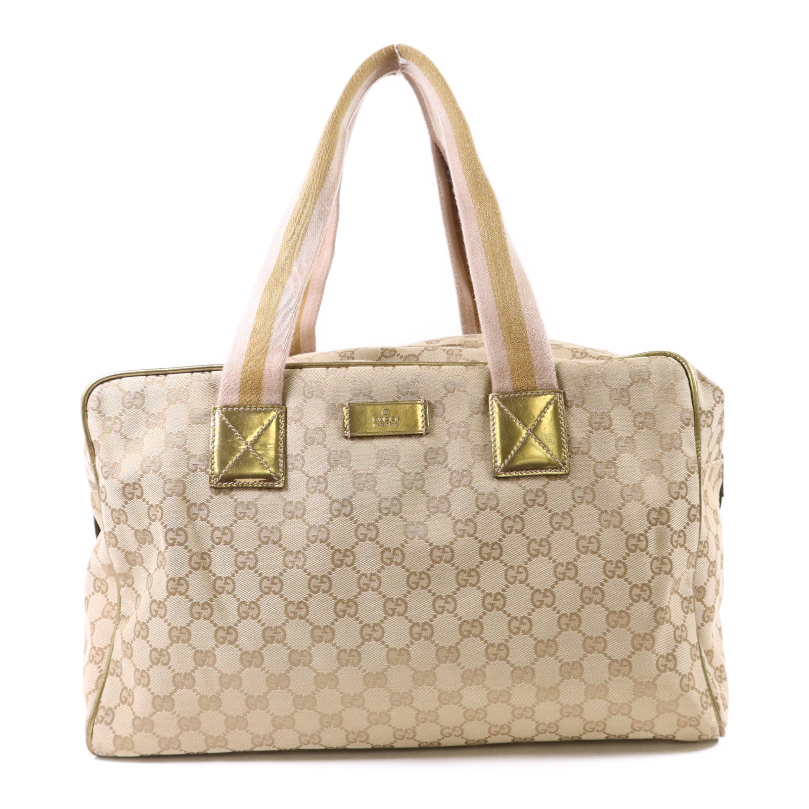 GUCCI 帆布Boston Bag銀扣肩背袋