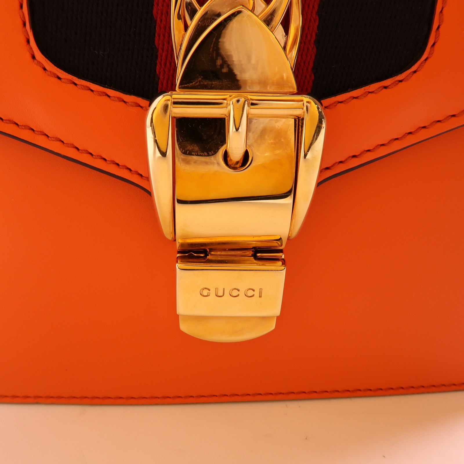 GUCCI 牛皮皮革Sylive Leather Mini Bag金扣手挽肩背兩用袋橙色