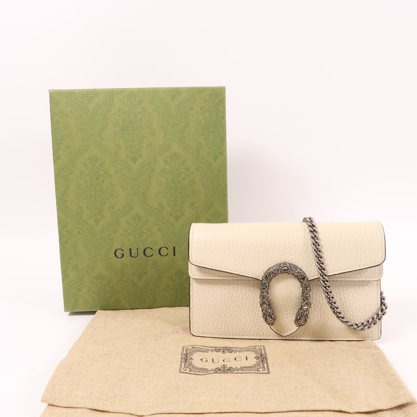 GUCCI 【激減優惠】牛皮皮革Dionysus Super Mini銀扣肩背袋白色