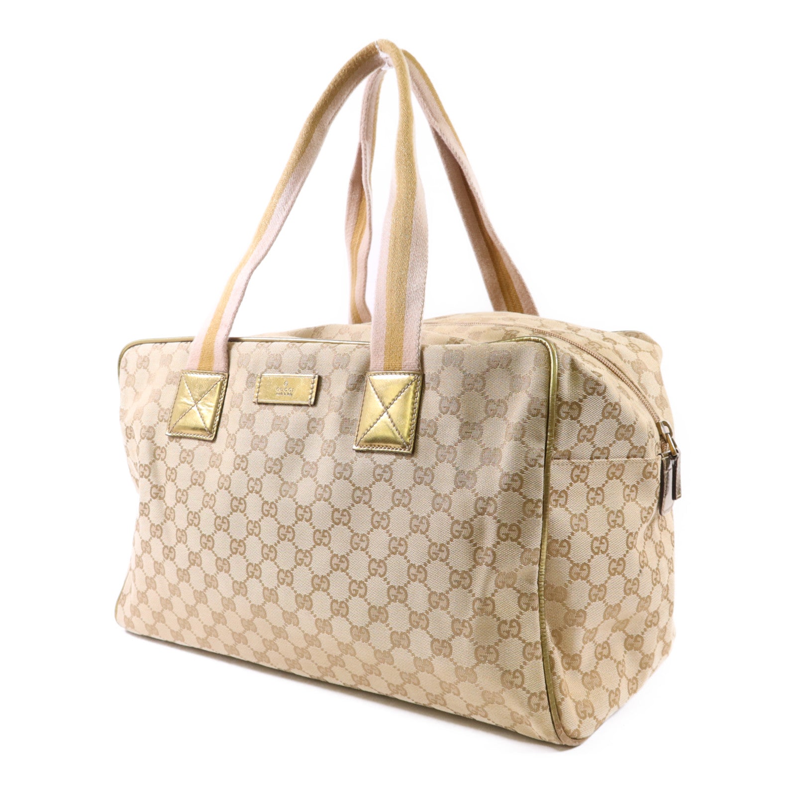 GUCCI 帆布Boston Bag銀扣肩背袋