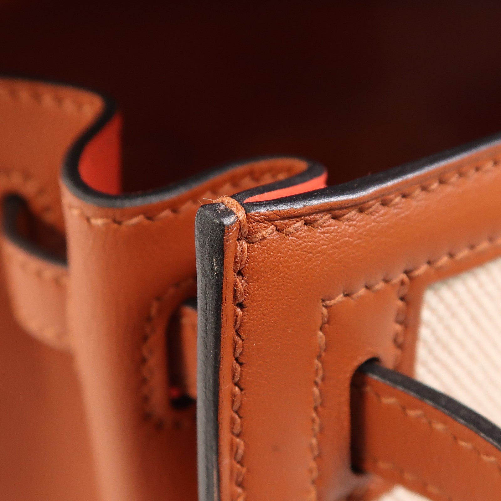 HERMES Toile H帆布/Swift皮革Kelly 25銀扣手挽肩背兩用袋Cuivre