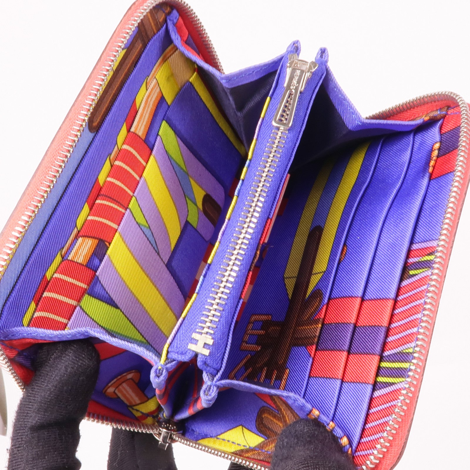 HERMES Epsom皮革Silk In Wallet銀扣錢包Bougainvillier