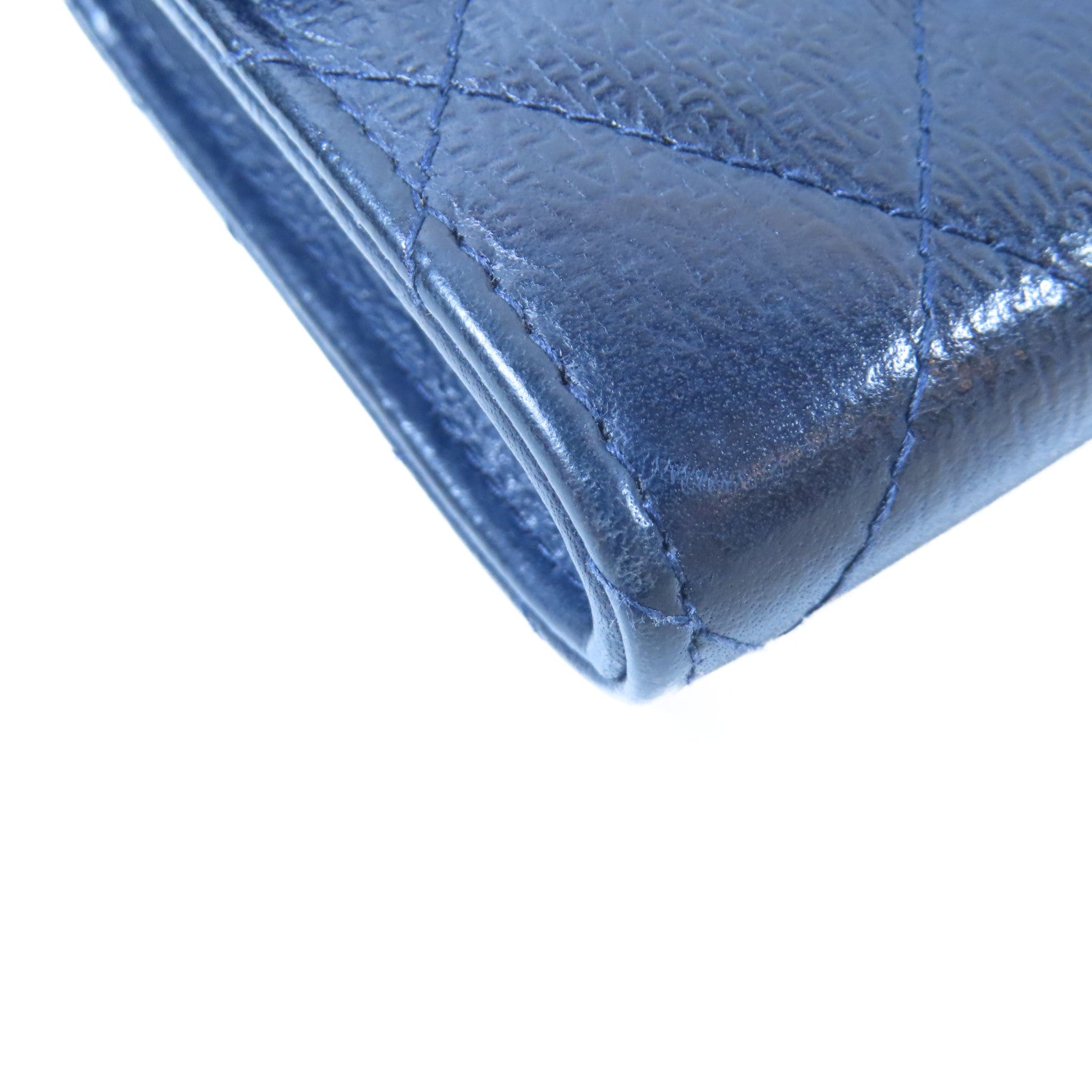 CHANEL 菱格牛皮皮革Card Case金扣卡片包藍色