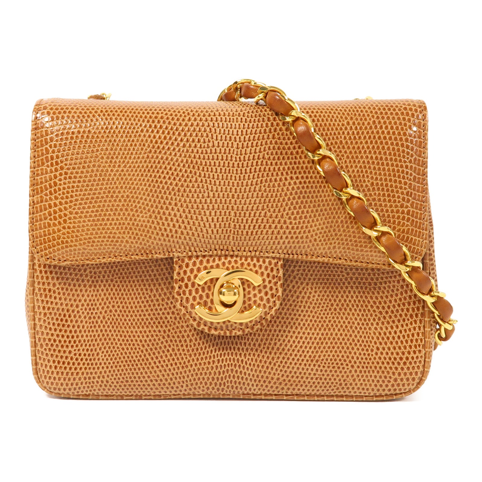 CHANEL 蜥蝪皮革Mini Classic 17金扣肩背袋