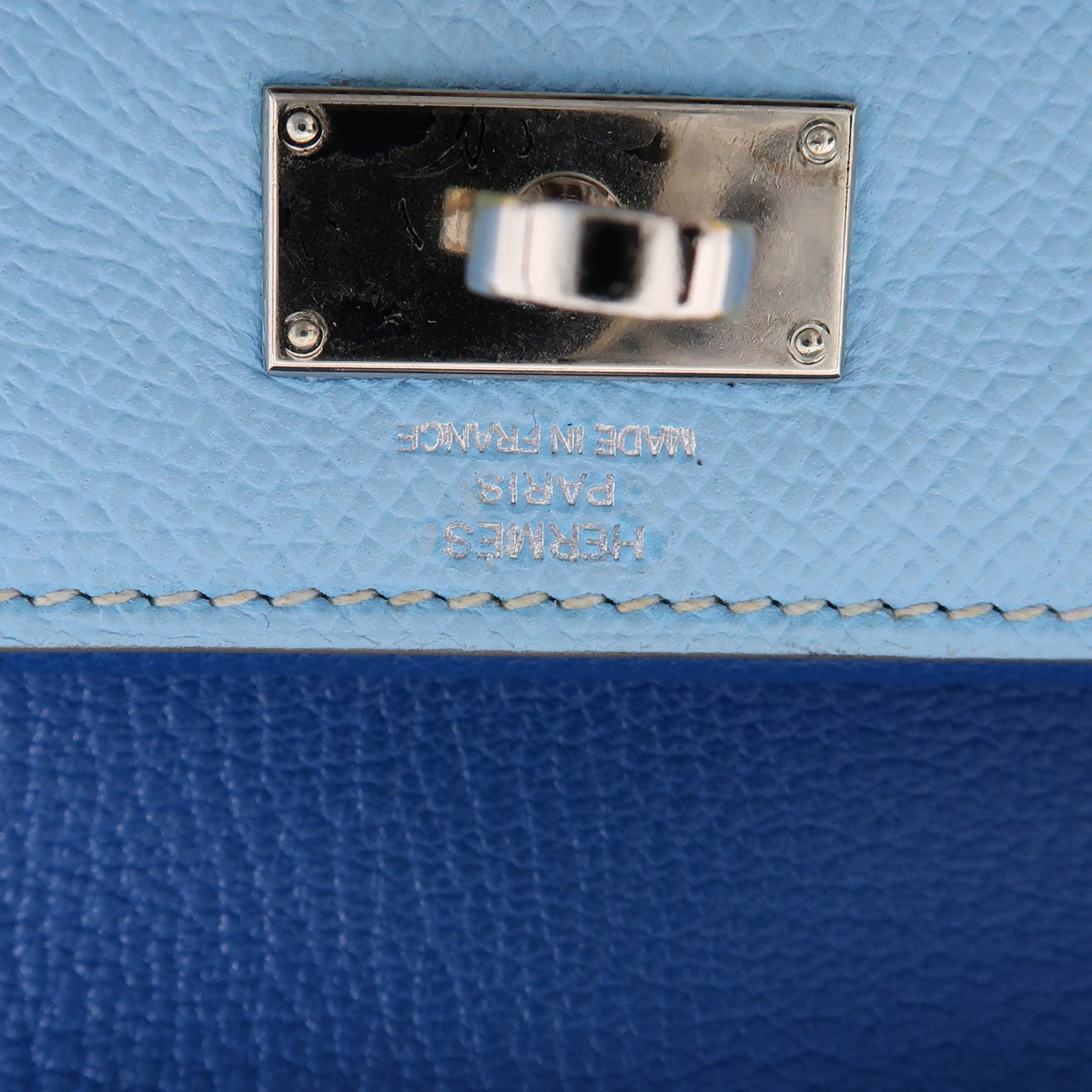 HERMES Epsom皮革Kelly Wallet銀扣長錢包Celeste/淺藍色