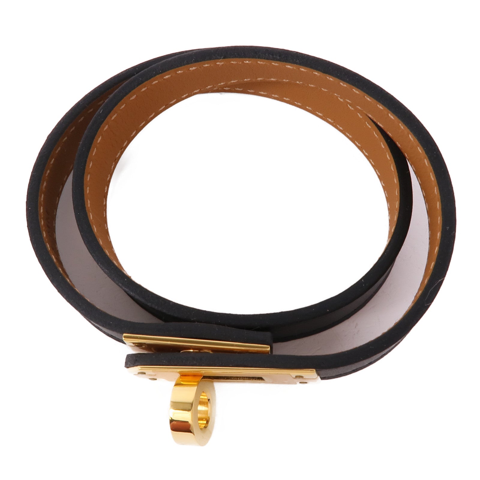 HERMES GHW Kelly Double Tour Bracelet Veau Swift Leather Noir Black