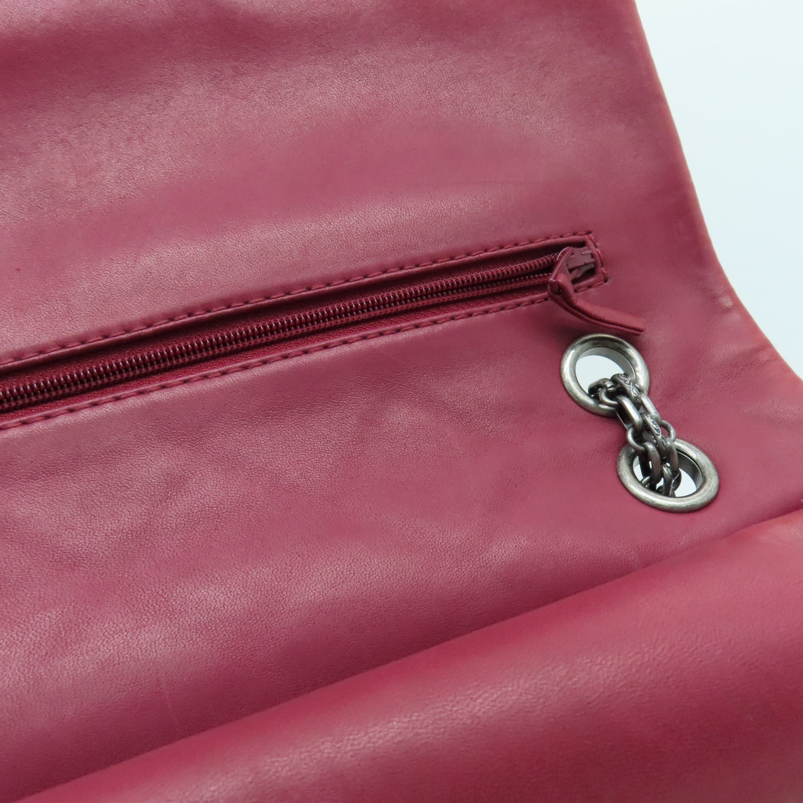 CHANEL 菱格漆皮皮革2.55 Chain Shoulder银扣链带肩背袋红色