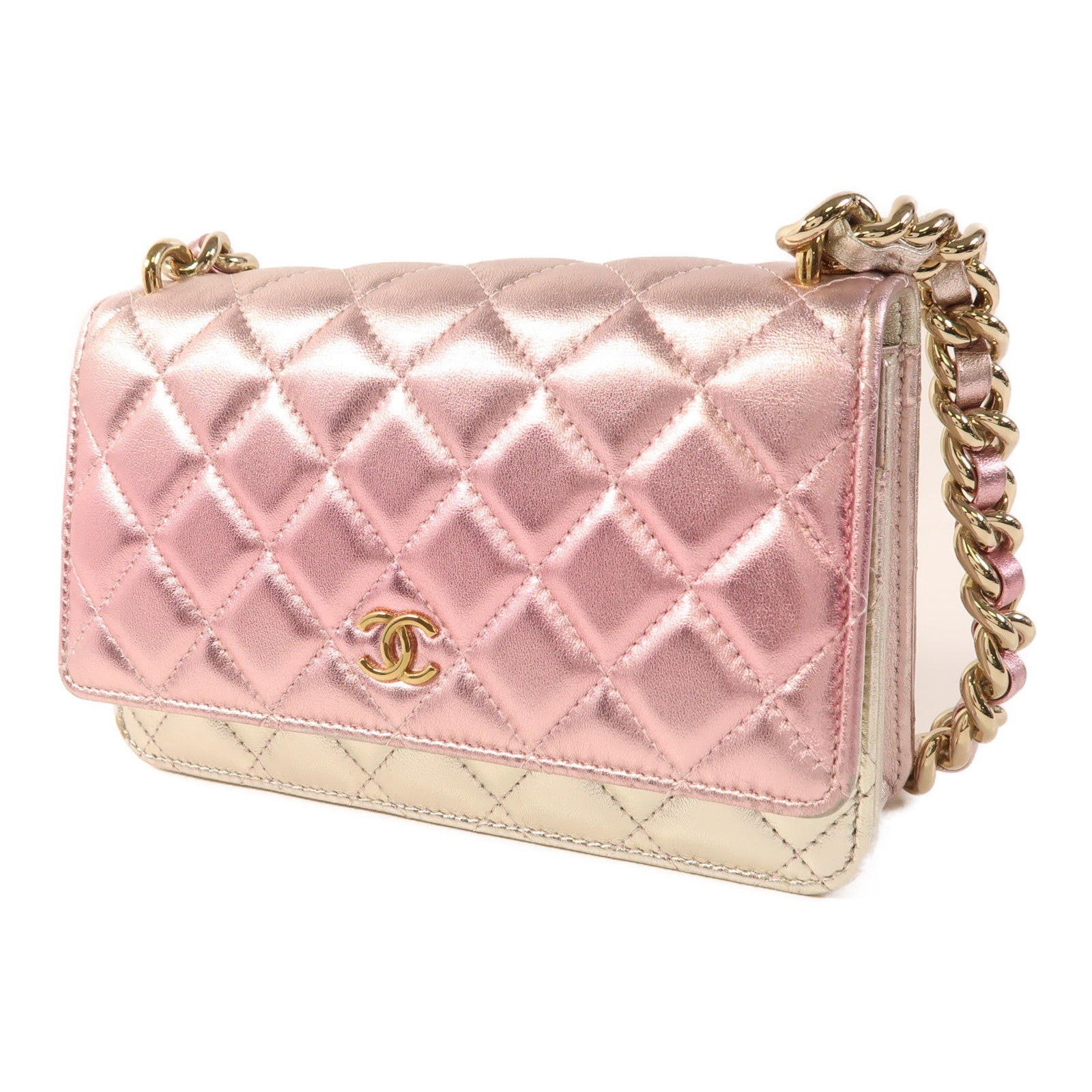 CHANEL 羊皮皮革Wallet on Chain金扣鏈帶肩背袋