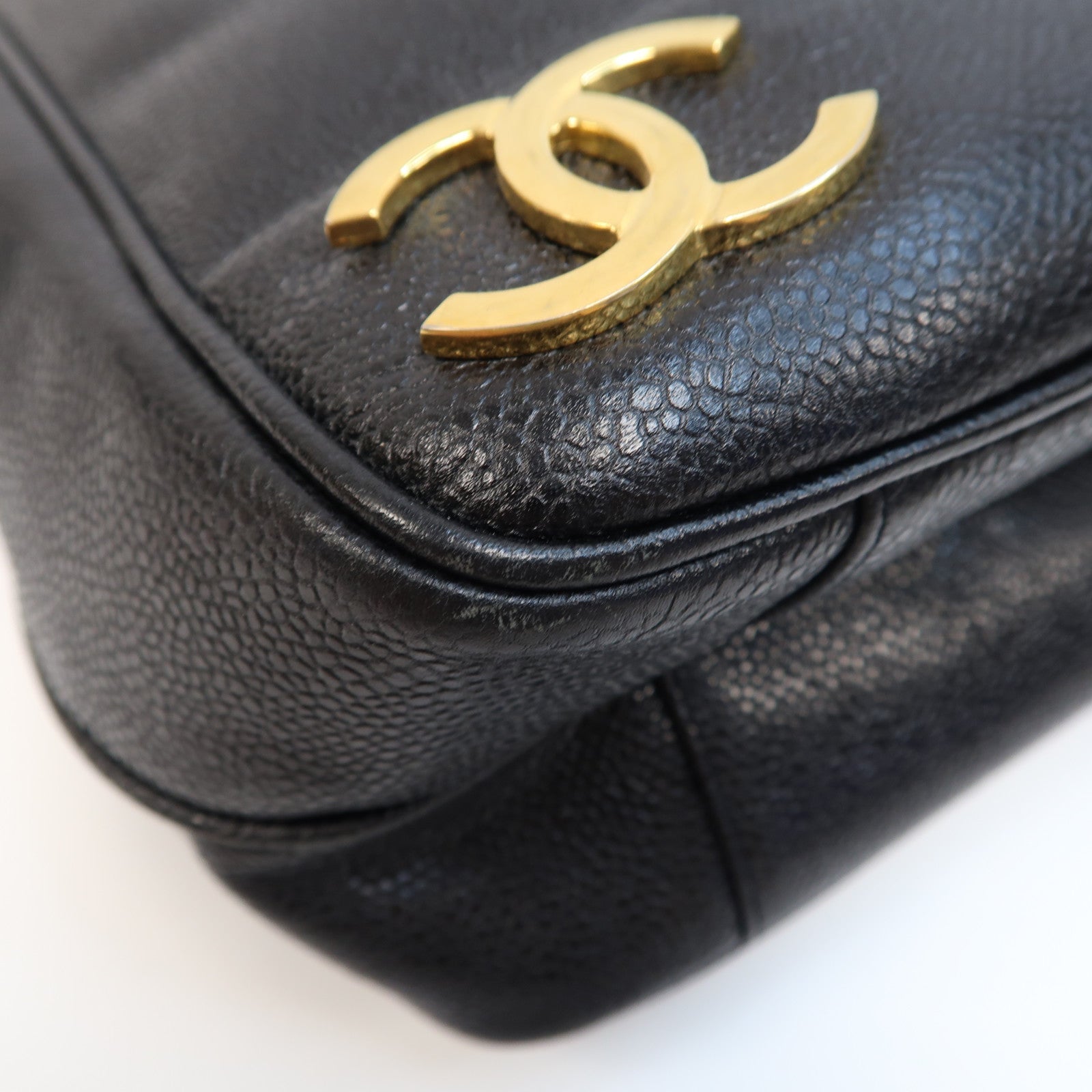 CHANEL Caviar皮革Shoulder Tote金扣肩背袋黑色