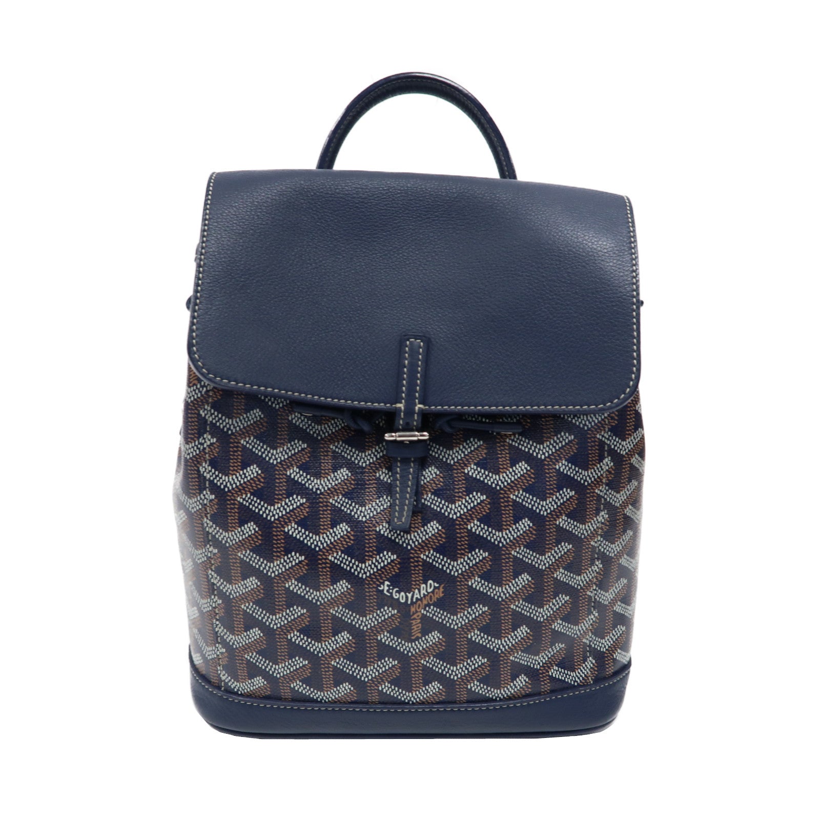 GOYARD 塗層帆布/牛皮皮革Alpin Mini Backpack銀扣背包深藍色
