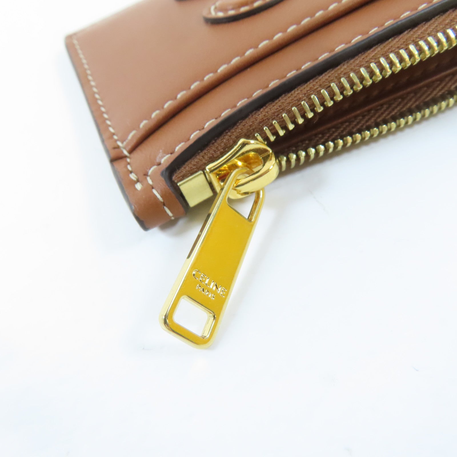 CELINE 羊皮皮革Card Case金扣卡片套啡色