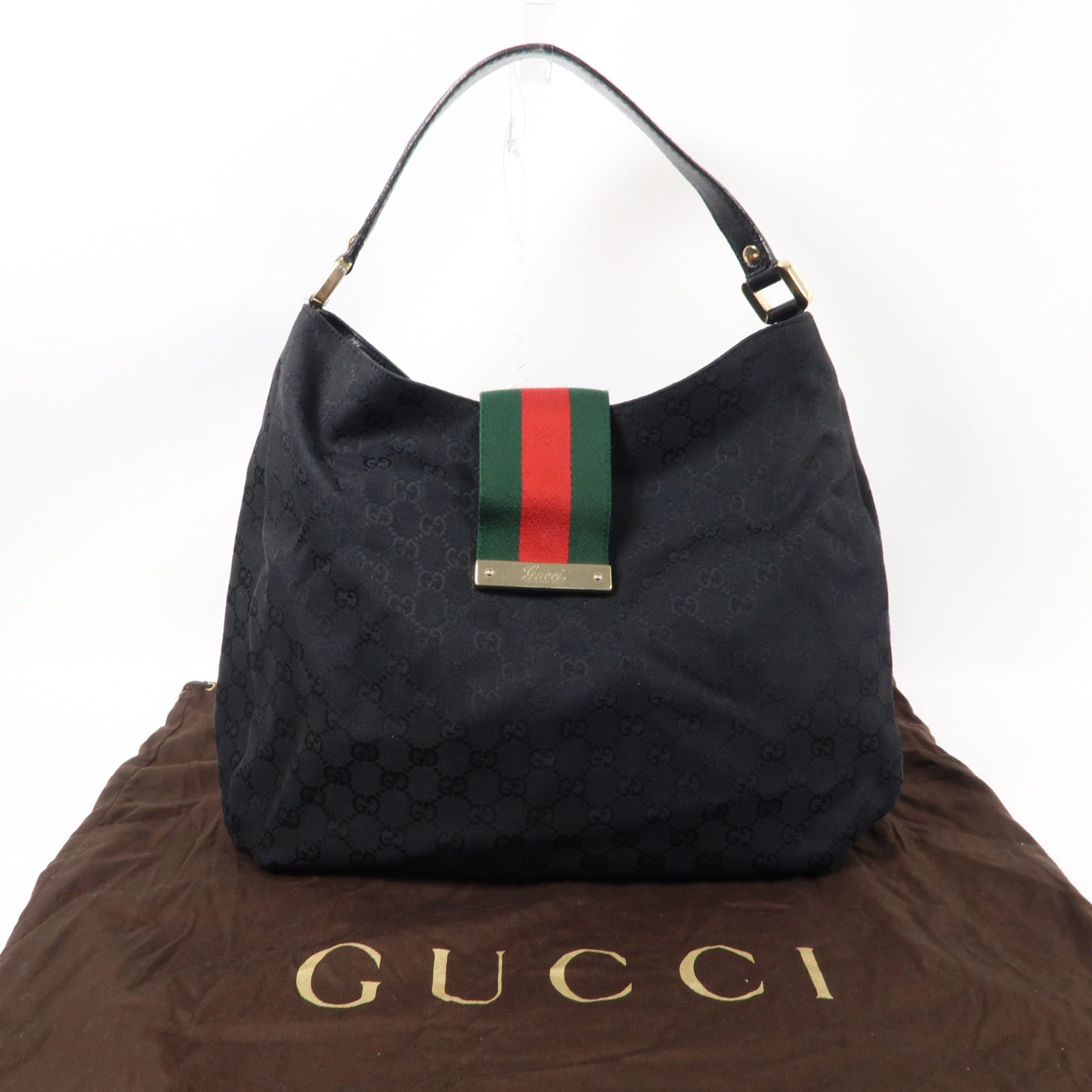 GUCCI 帆布Shoulder Bag金扣肩背袋黑色