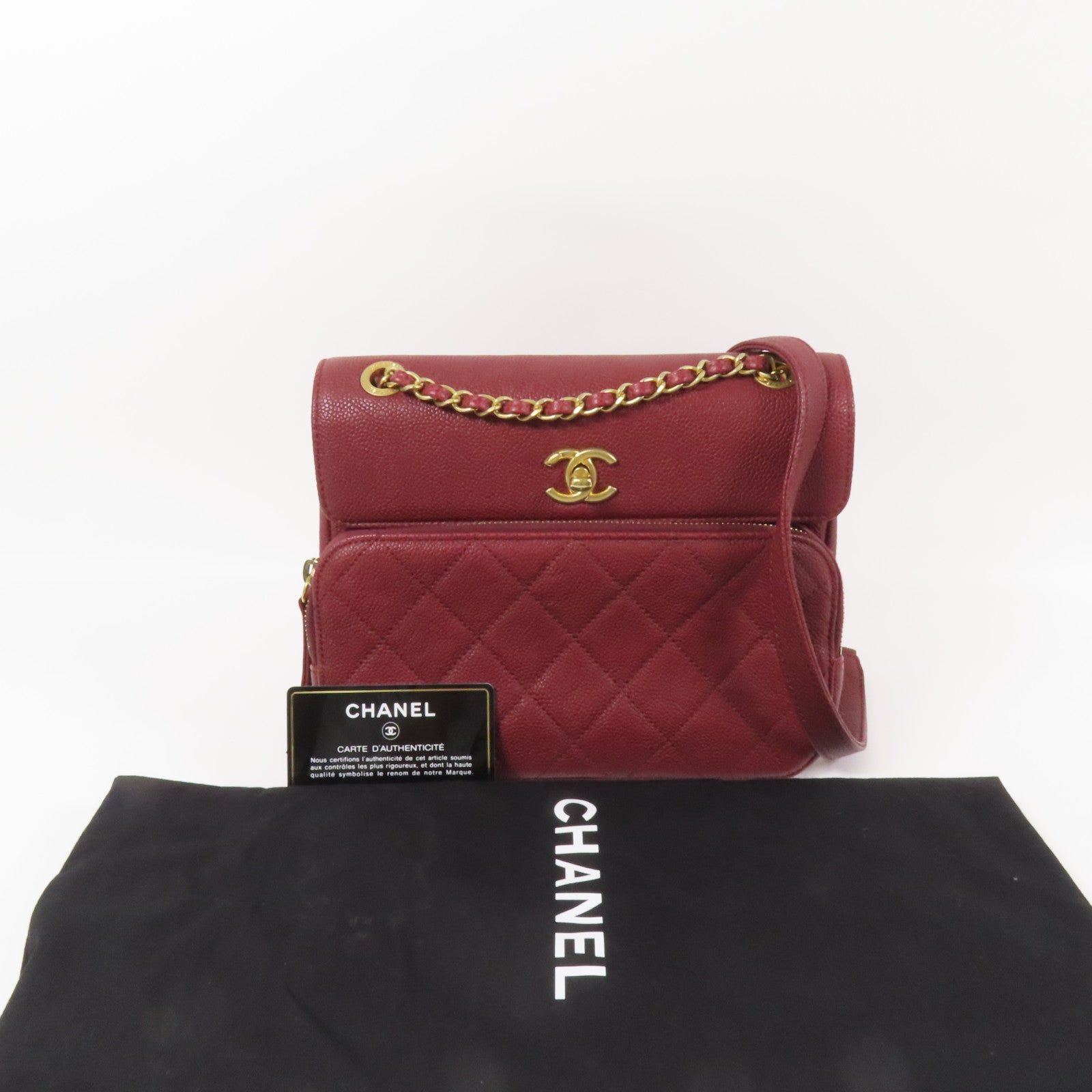 CHANEL 牛皮皮革Chain Shoulder金扣鏈帶肩背袋
