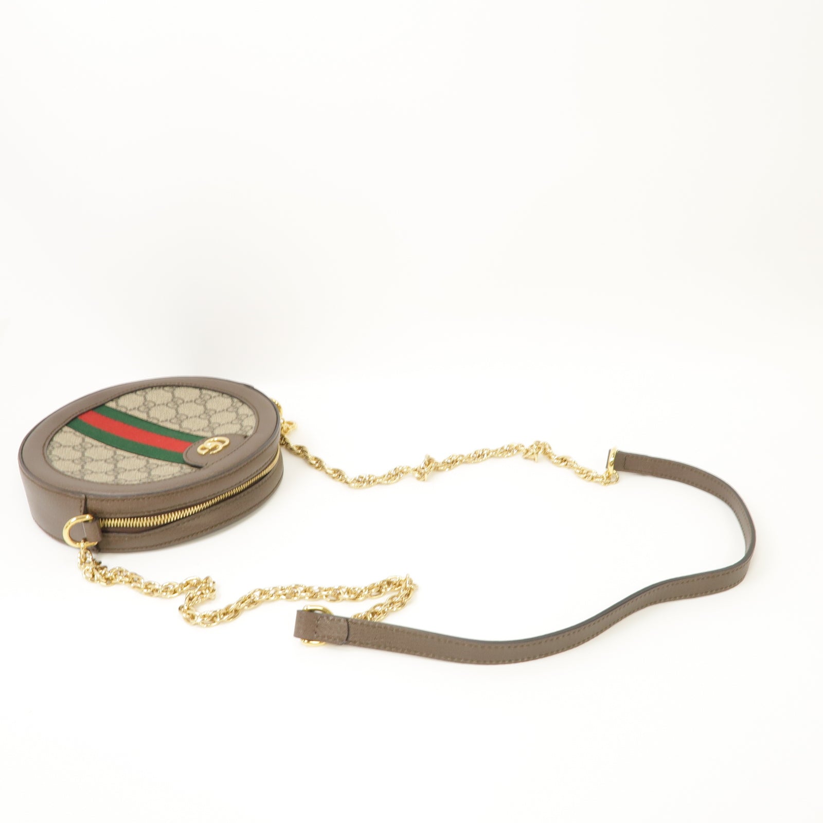 GUCCI 塗層帆布Ophidia GG Mini Shoulder Bag金扣鏈帶肩背袋棕色
