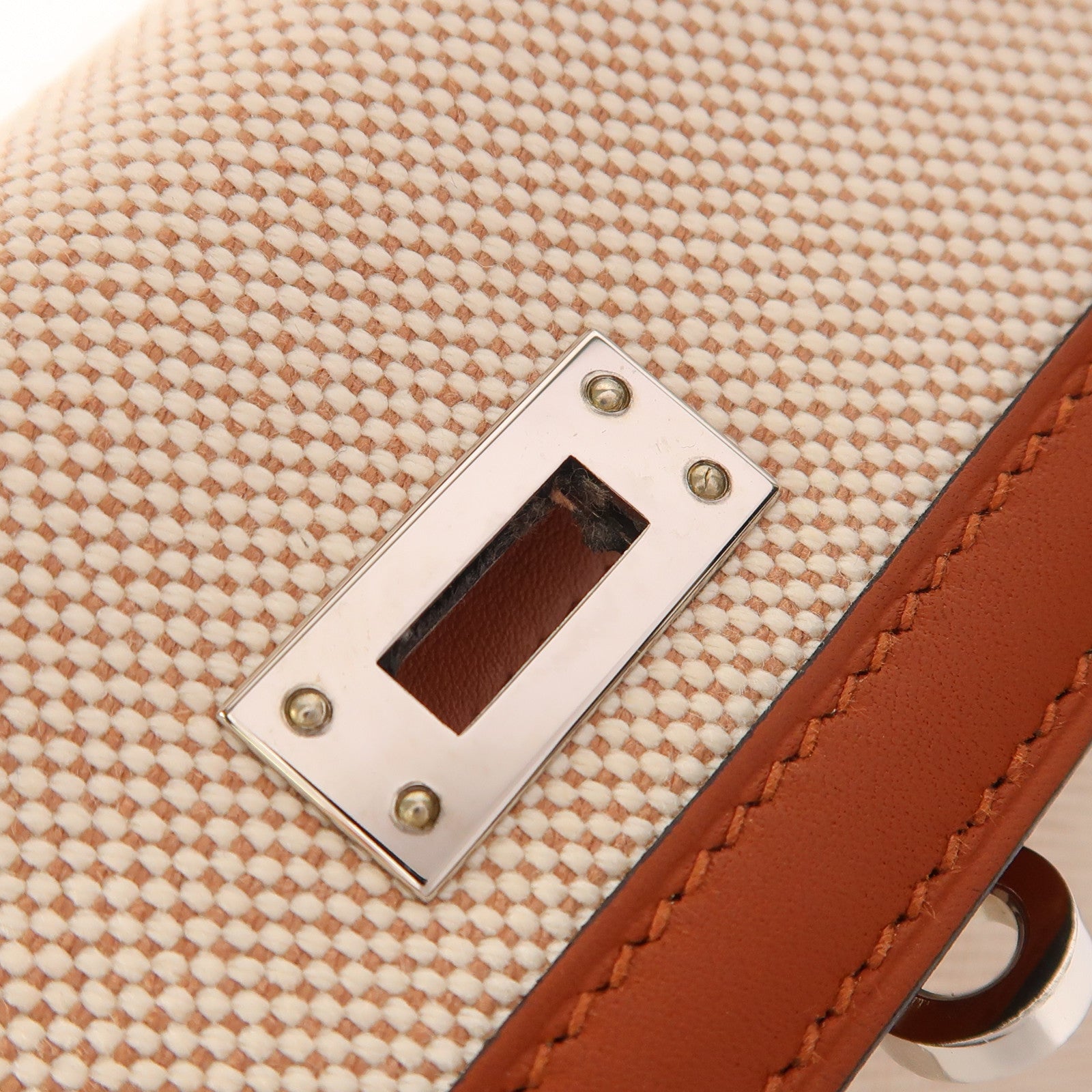 HERMES Toile H帆布/Swift皮革Kelly 25銀扣手挽肩背兩用袋Cuivre