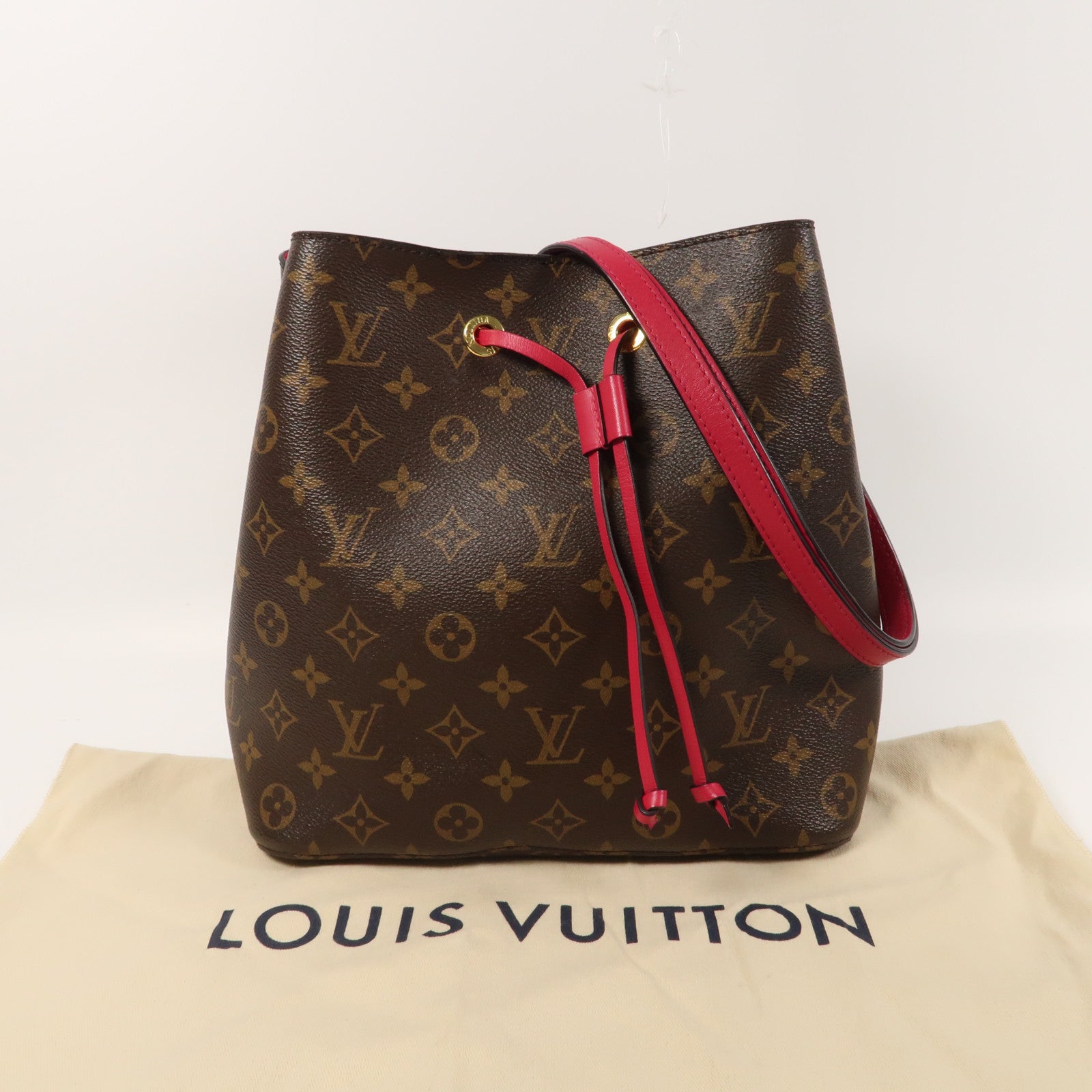 LOUIS VUITTON Monogram Neo Noe金扣肩背袋啡色/紅色