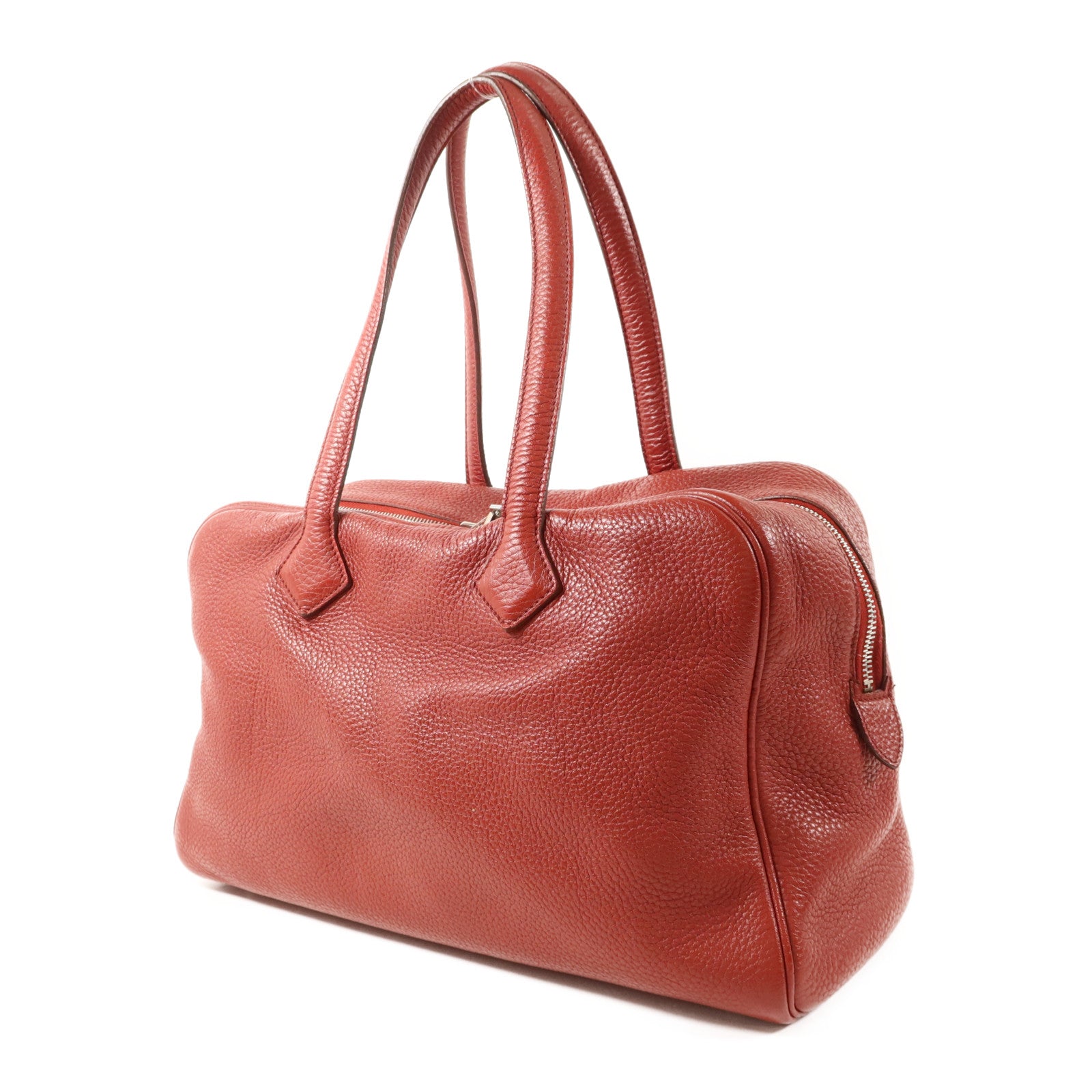 HERMES Clemence皮革Victoria 35銀扣手挽袋Rouge Garance