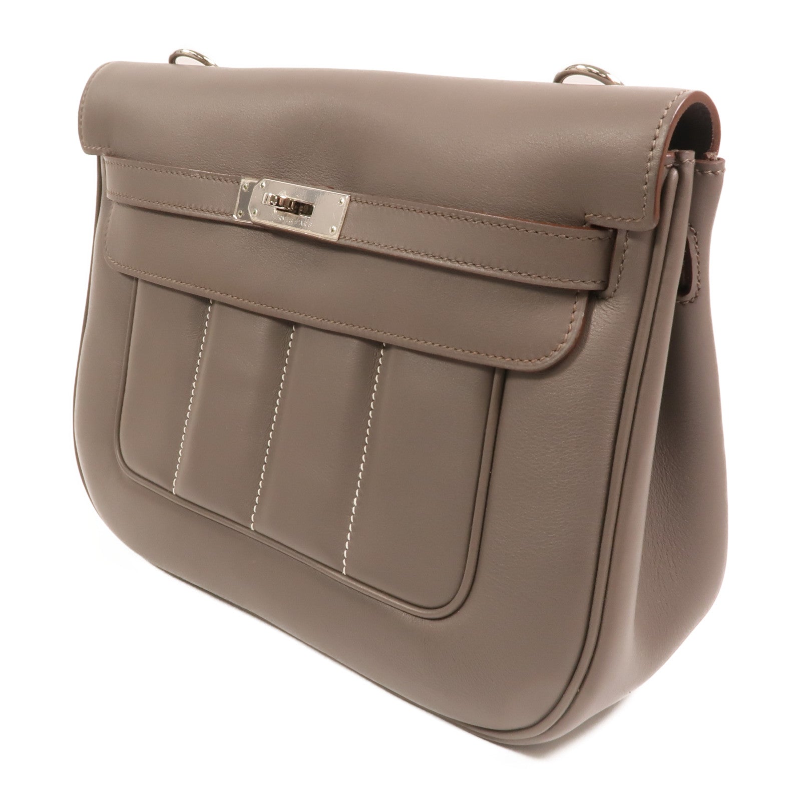 HERMES Swift皮革Berline 28銀扣肩背袋Etain
