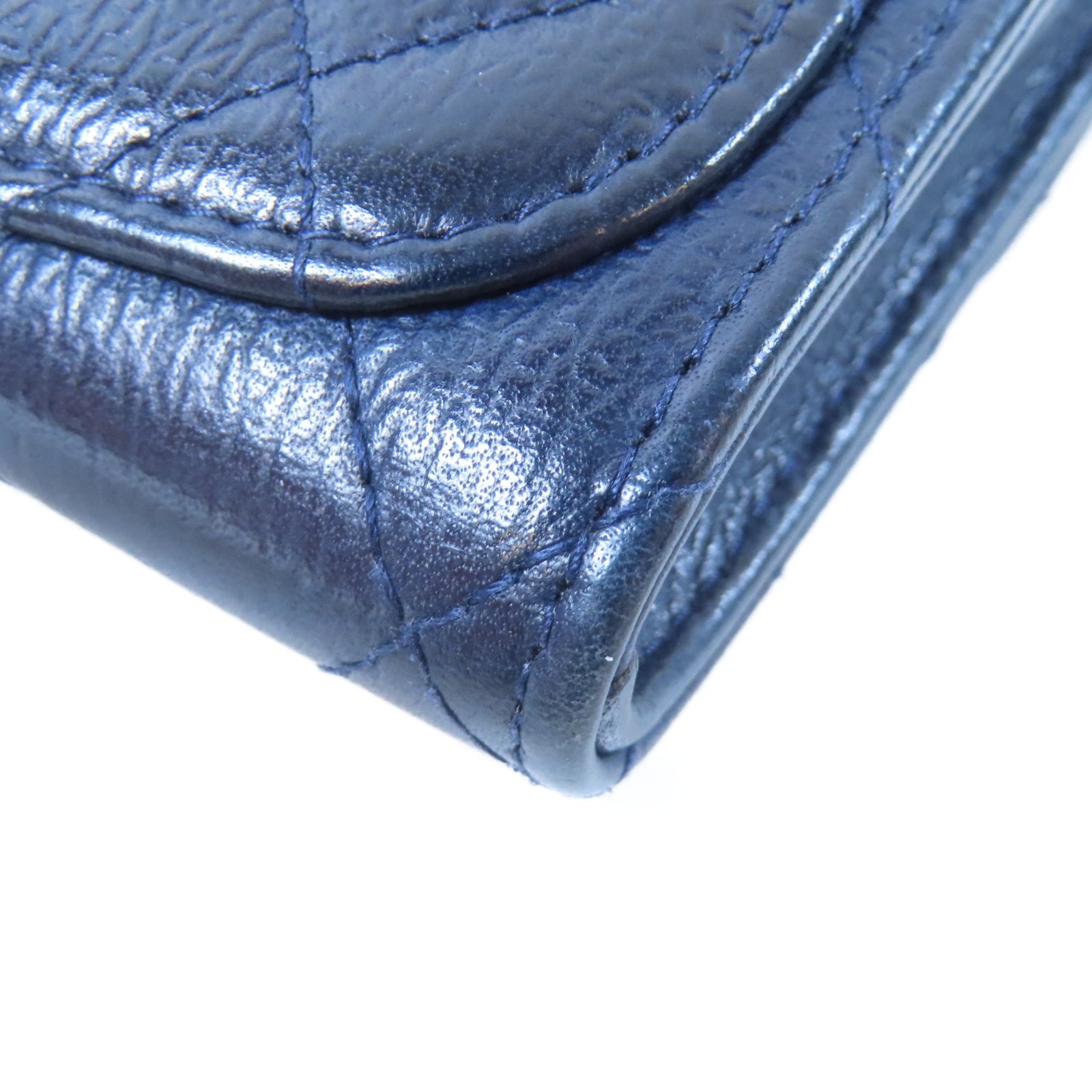 CHANEL 菱格牛皮皮革Card Case金扣卡片包藍色