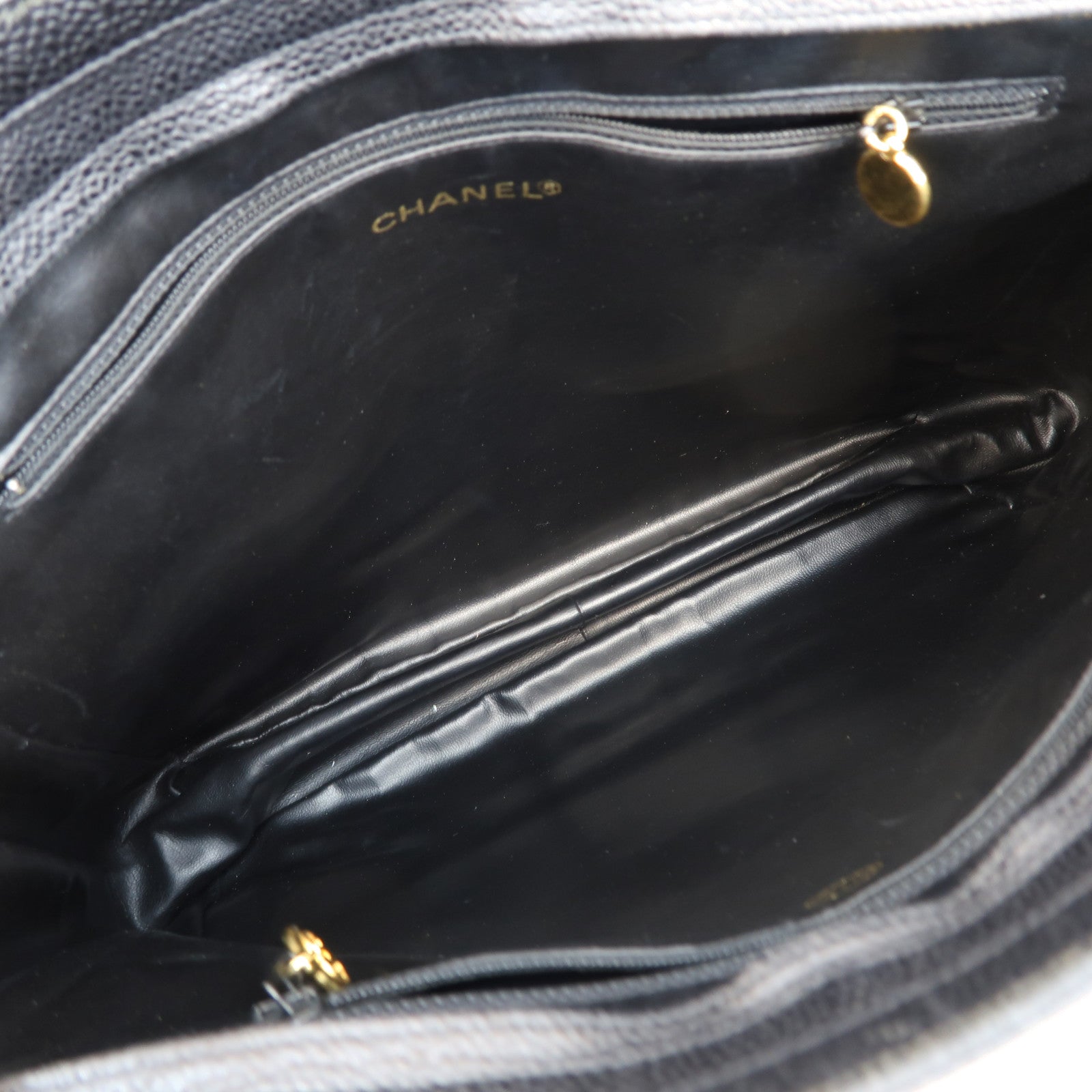 CHANEL Caviar皮革Shoulder Tote金扣肩背袋黑色