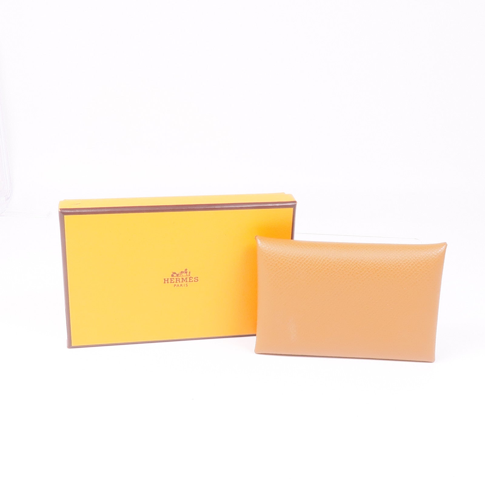 HERMES Epsom皮革Calvi Duo銀扣零錢包Gold