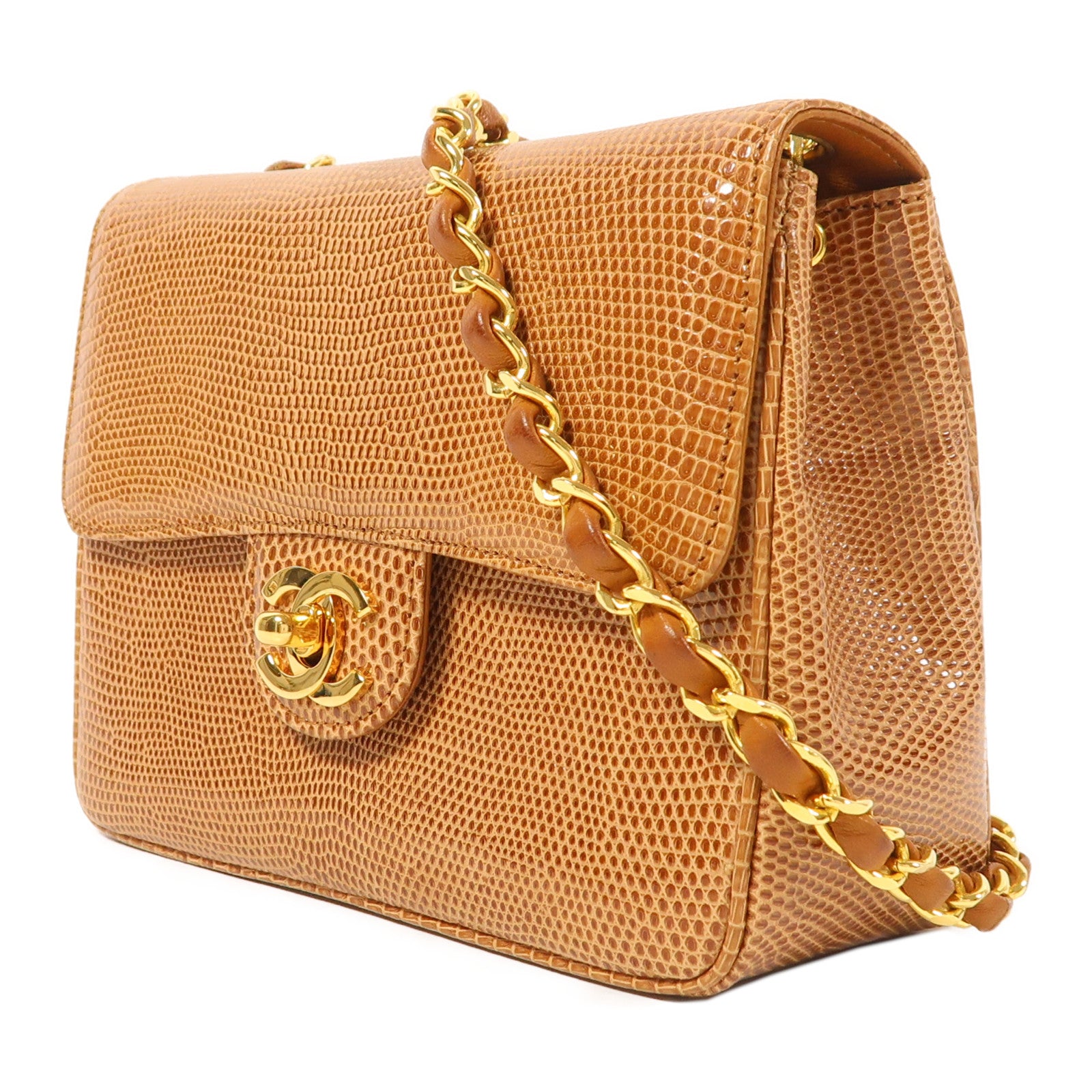 CHANEL 蜥蝪皮革Mini Classic 17金扣肩背袋