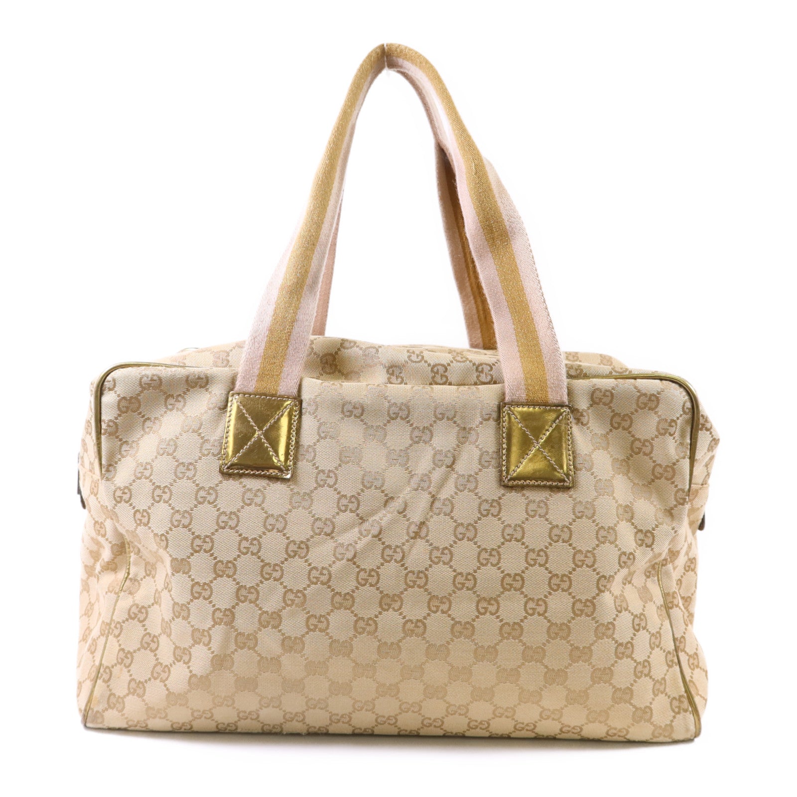 GUCCI 帆布Boston Bag銀扣肩背袋