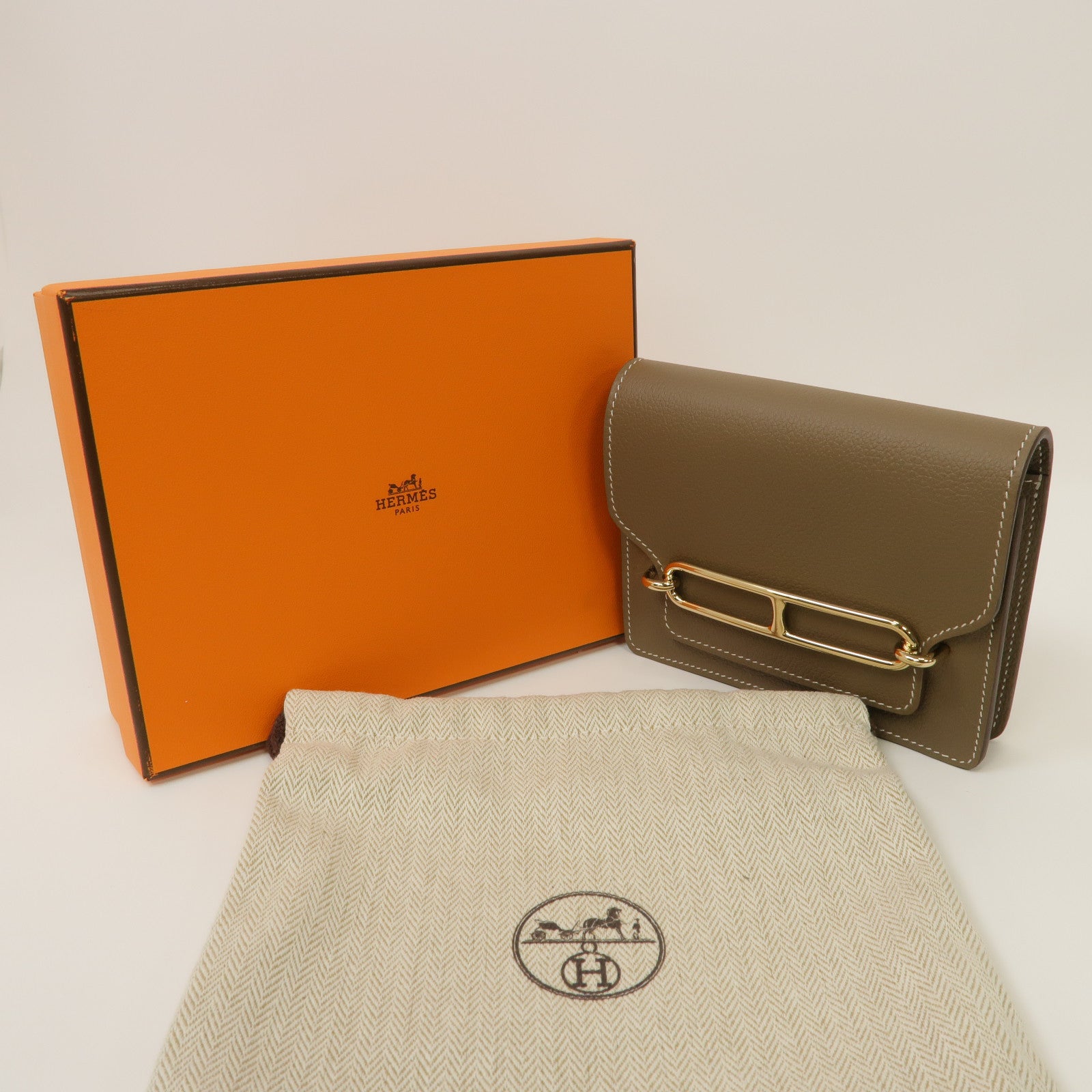 HERMES 【激減優惠】Evercolor皮革Roulis Slim金扣折疊錢包大象灰色