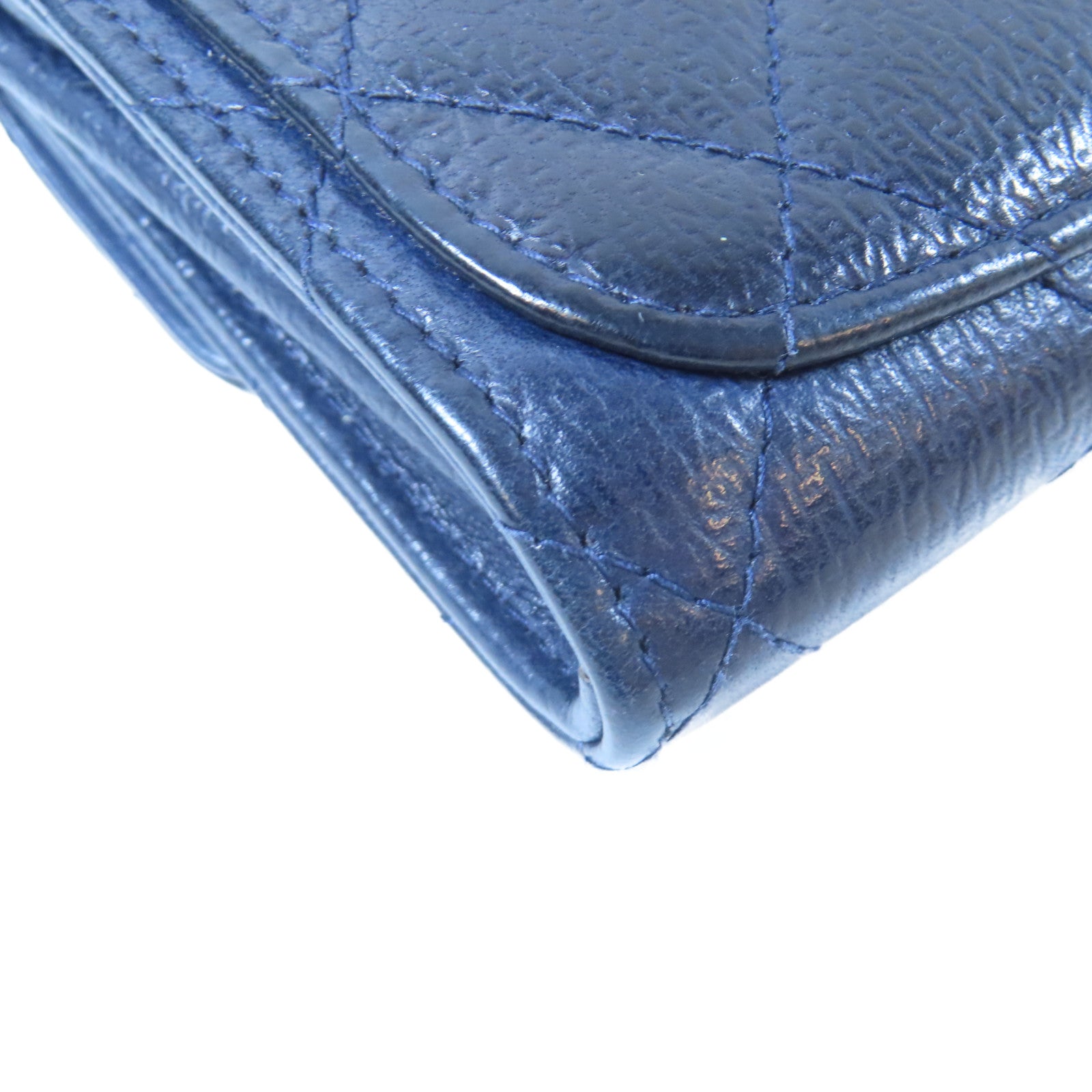 CHANEL 菱格牛皮皮革Card Case金扣卡片包藍色