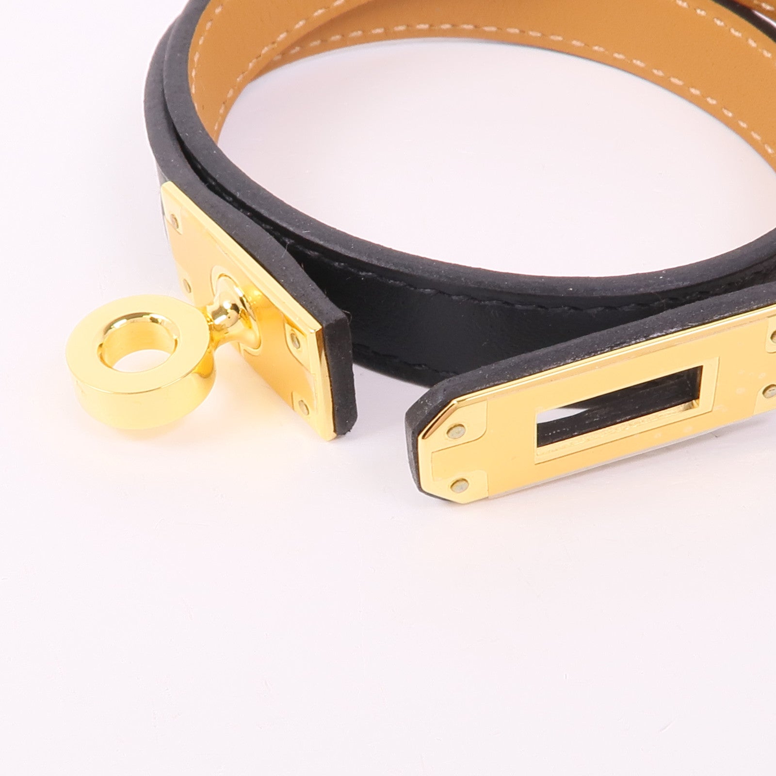 HERMES GHW Kelly Double Tour Bracelet Veau Swift Leather Noir Black