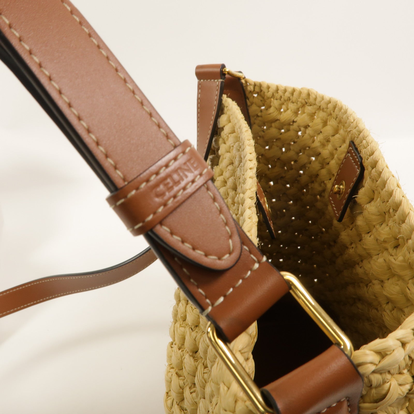 CELINE Raffia/牛皮皮革Small Bucket Cuir Triomphe肩背袋