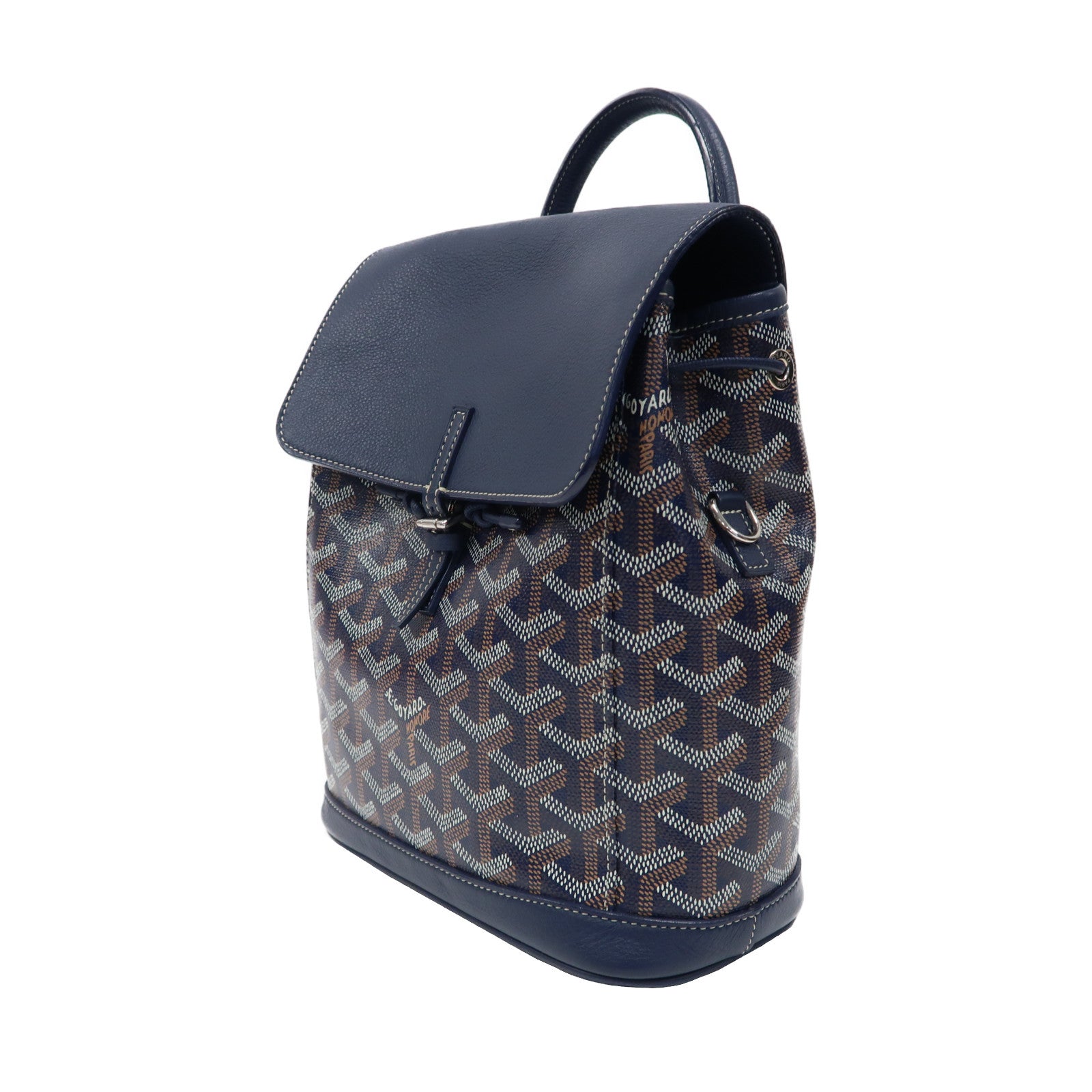 GOYARD 塗層帆布/牛皮皮革Alpin Mini Backpack銀扣背包深藍色