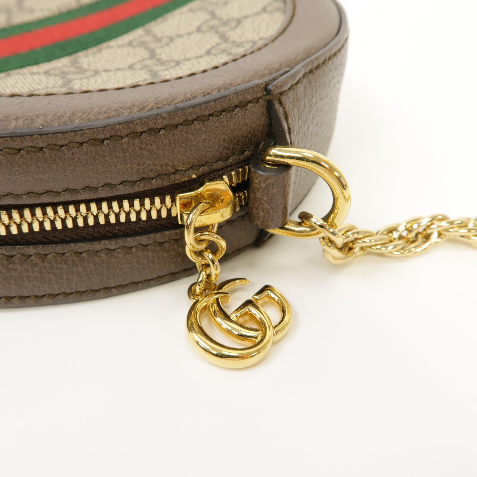 GUCCI 塗層帆布Ophidia GG Mini Shoulder Bag金扣鏈帶肩背袋棕色