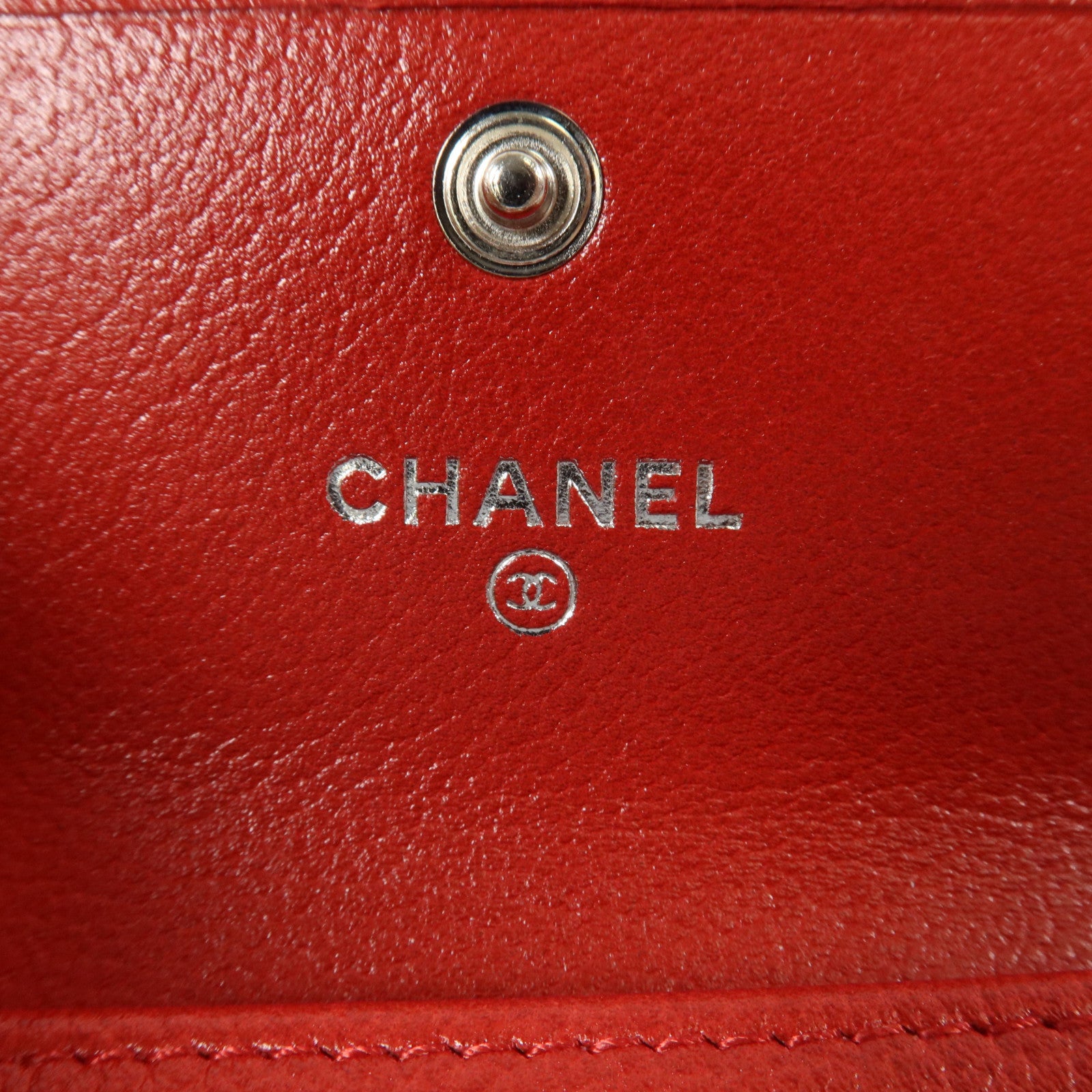 CHANEL 牛皮皮革Camellia銀扣卡片套