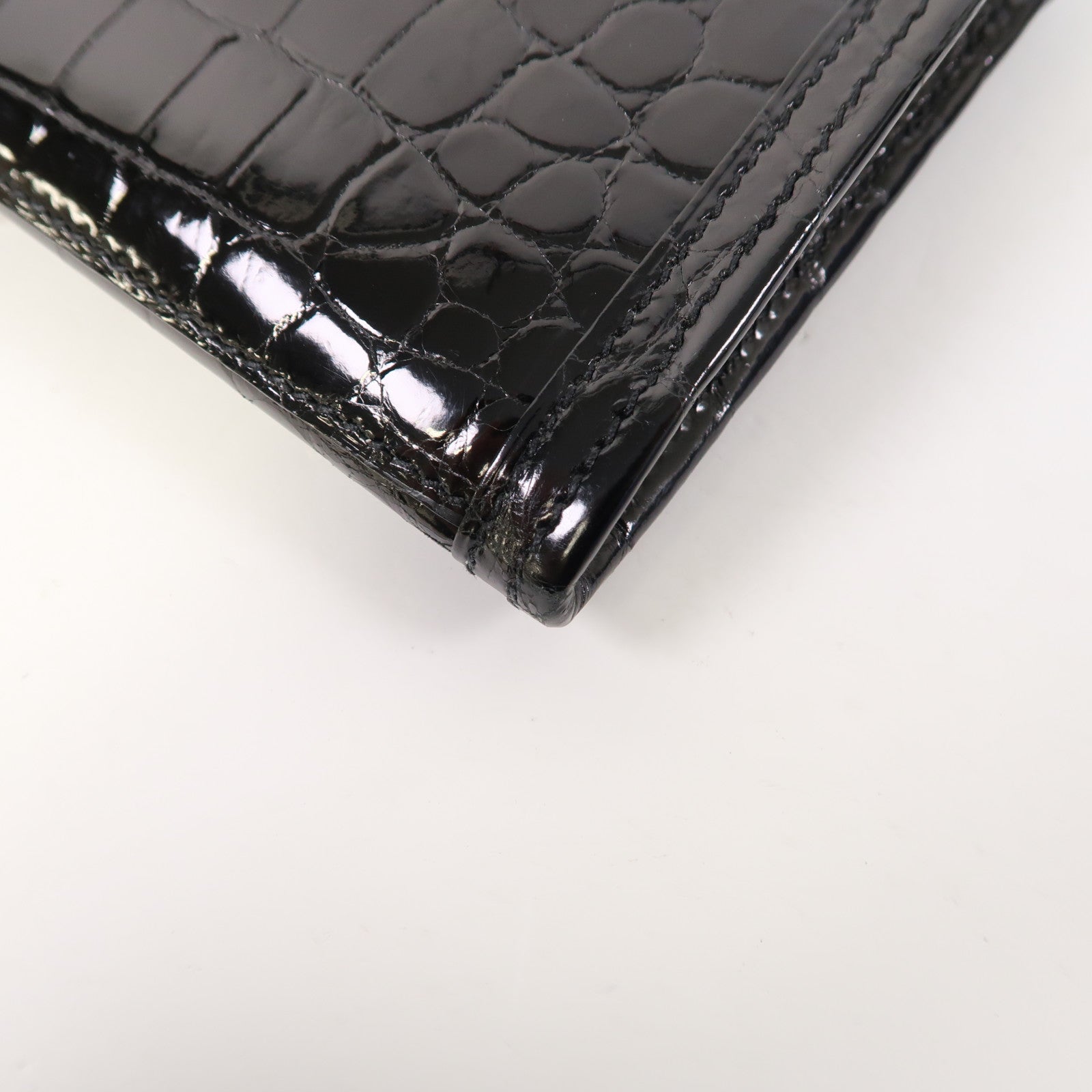 HERMES Croco Niloticus皮革Jije手拿包黑色