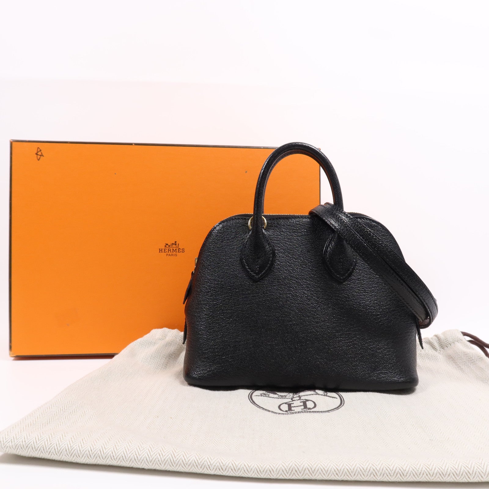 HERMES Chevre皮革Mini Bolide 1923金扣手挽肩背兩用袋Noir