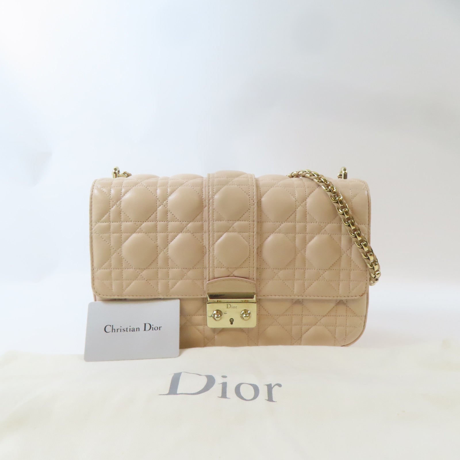 Dior 羊皮皮革Chain Shoulder金扣鏈帶肩背袋淺粉紅色
