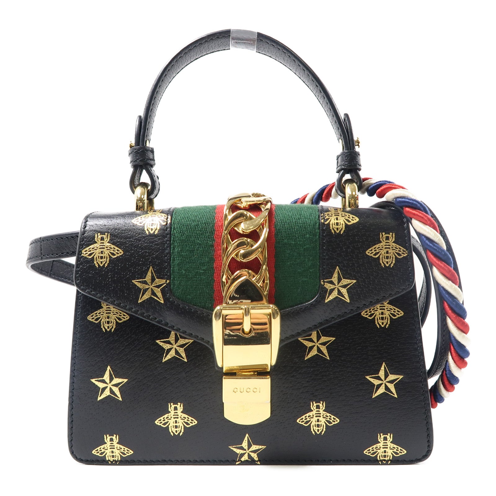 GUCCI 【激減優惠】牛皮皮革Sylvie金扣手挽肩背兩用袋黑色/金色