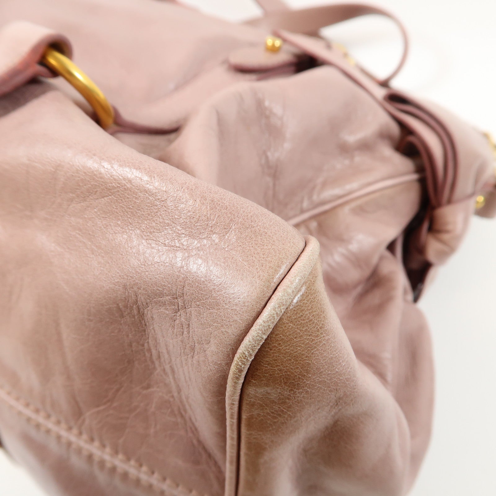 Miu Miu 【激減優惠】牛皮皮革2 Way Shoulder Bag金扣手挽肩背兩用袋粉紅色