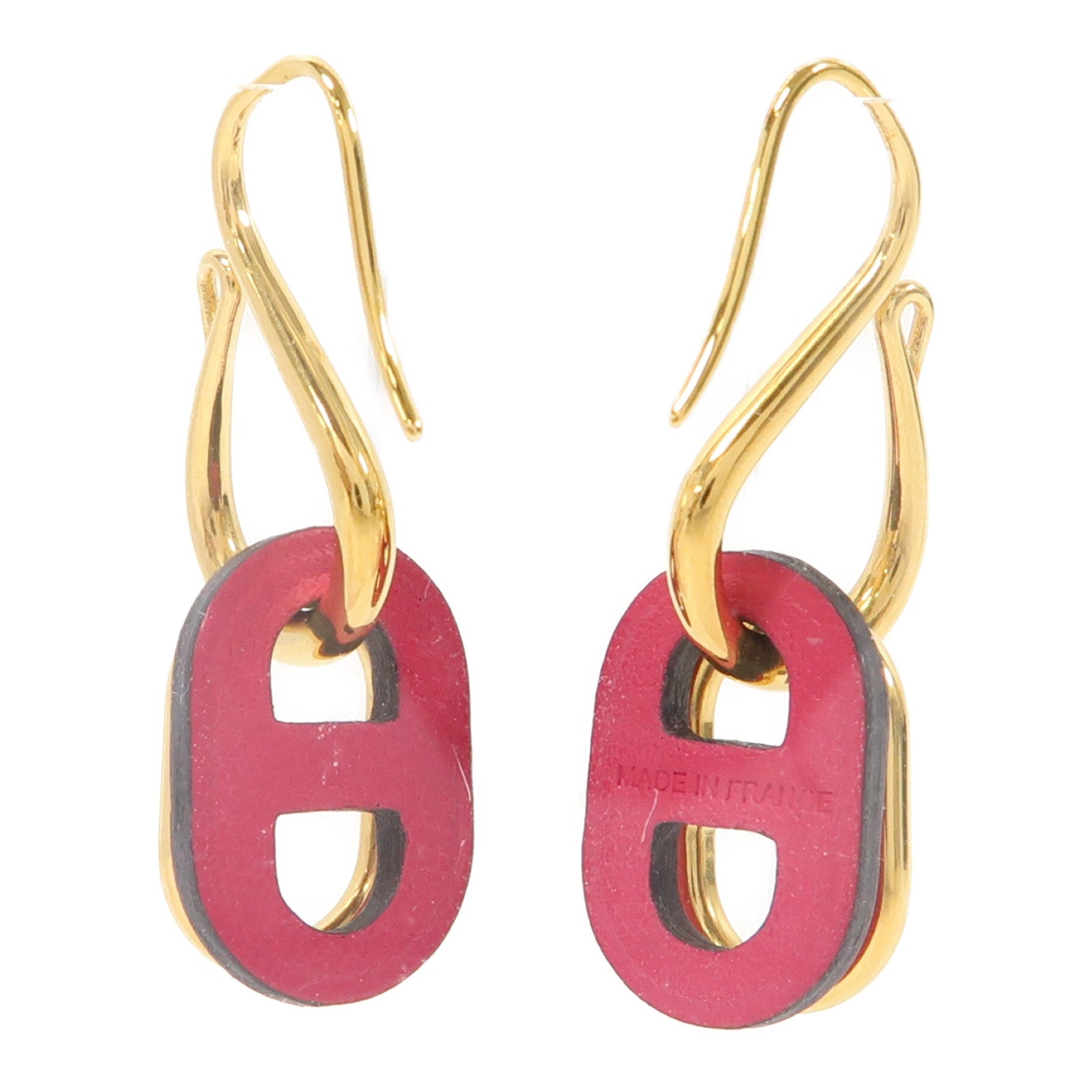HERMES 金屬/Swift皮革O'Maillon Earrings耳環粉紅色/金色